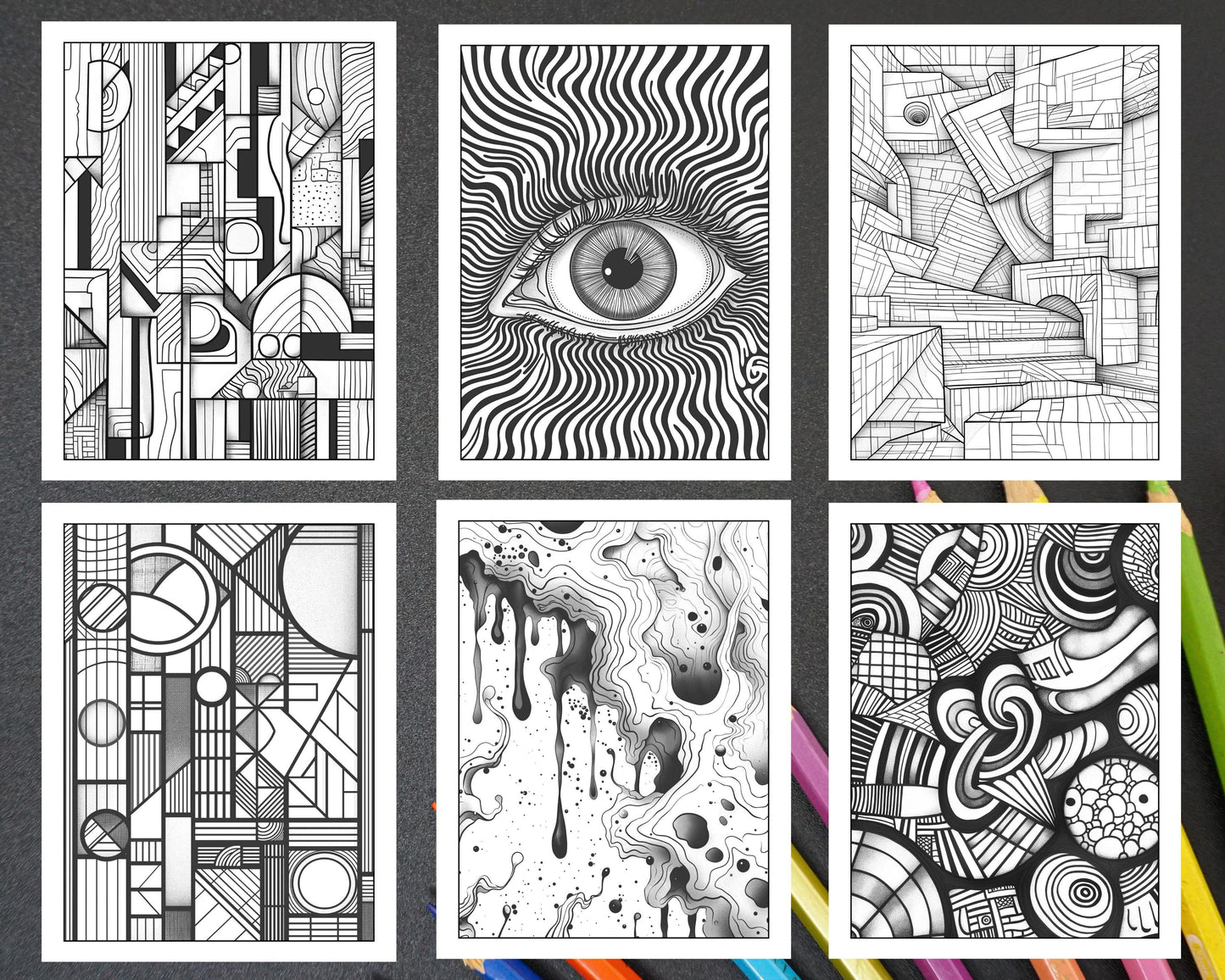 50 Abstract Art Adult Coloring Pages Printable PDF Instant Download