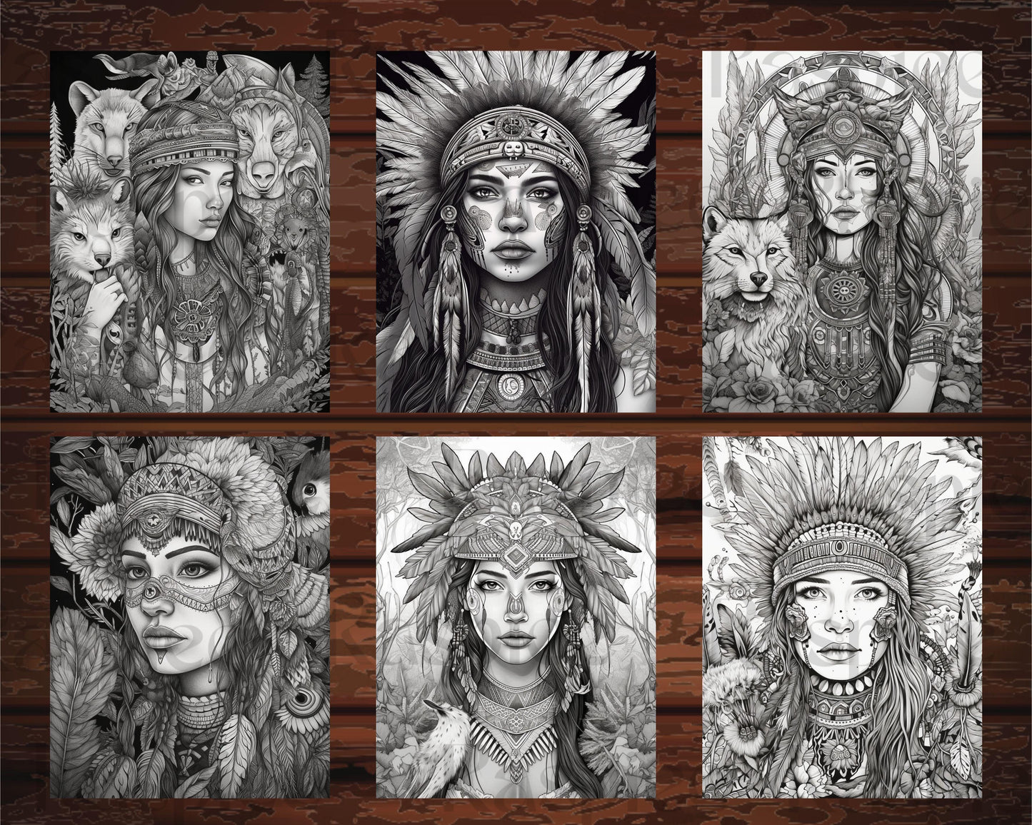 30 Native American Girls Printable Coloring Pages for Adult, Native American Culture Grayscale Coloring Book, Printable PDF File Download