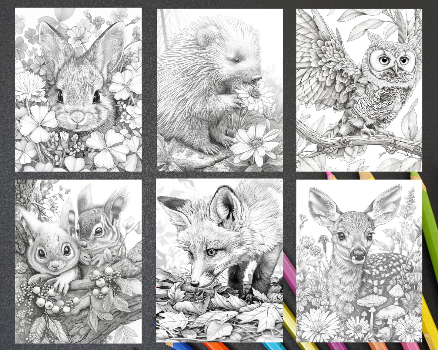 50 Baby Woodland Creatures Adult Coloring Pages Printable PDF Instant Download