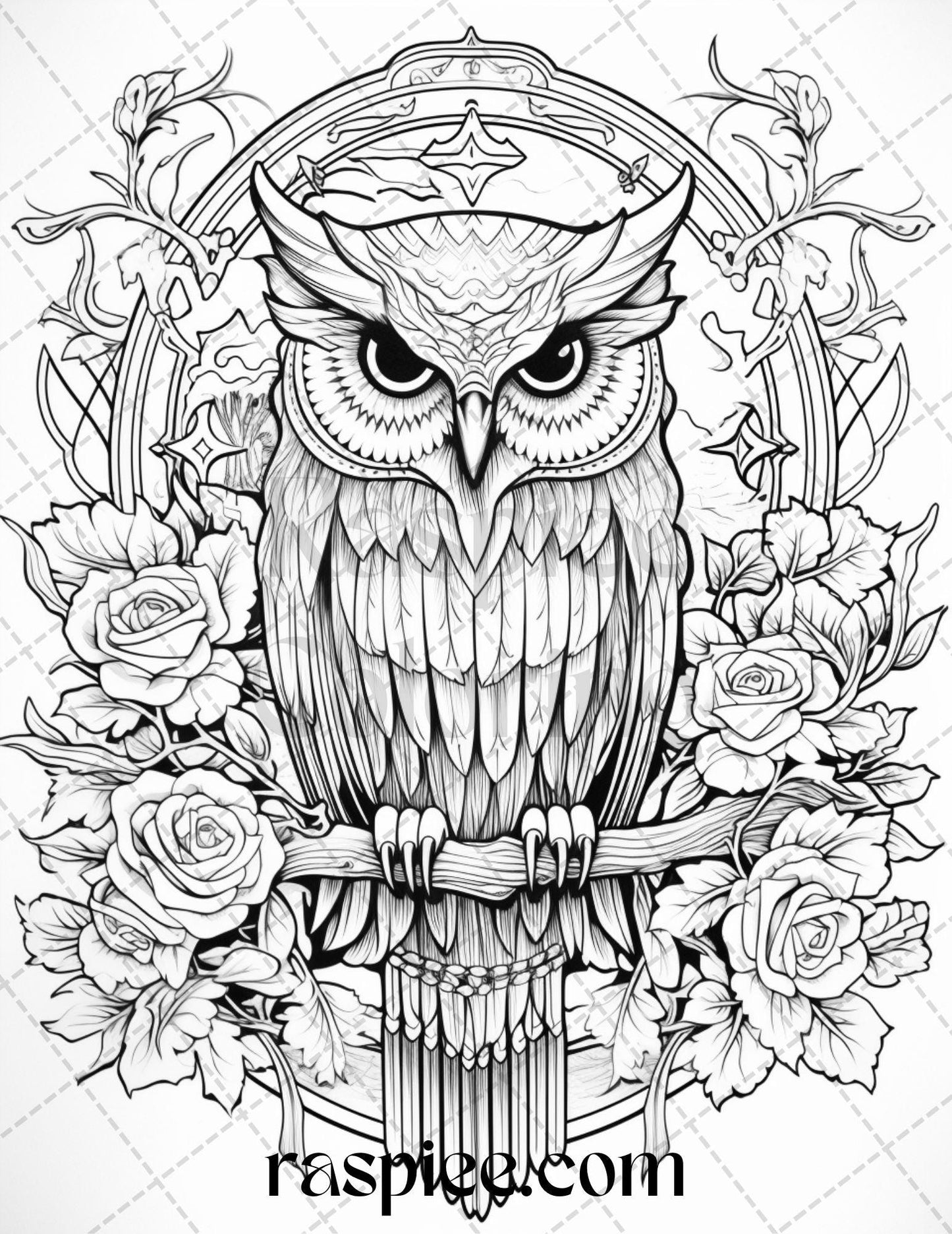 40 Floral Owl Grayscale Printable Coloring Pages for Adults, PDF File Instant Download