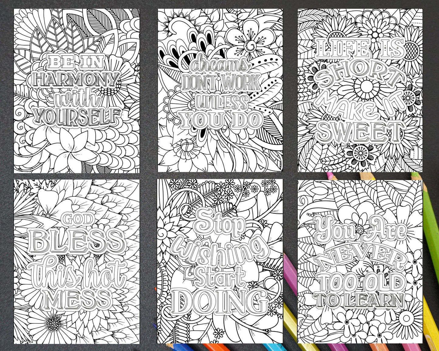 100 Free Motivational Quotes Adult Coloring Pages Printable PDF Instant Download