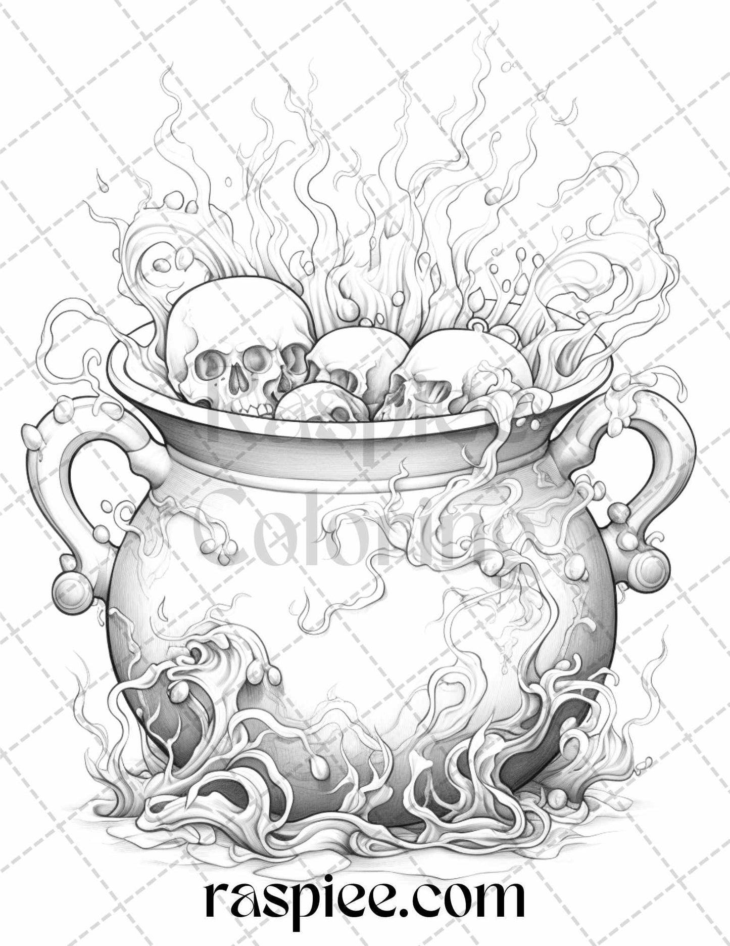 40 Witchy Wonders Grayscale Coloring Pages Printable for Adults, PDF File Instant Download