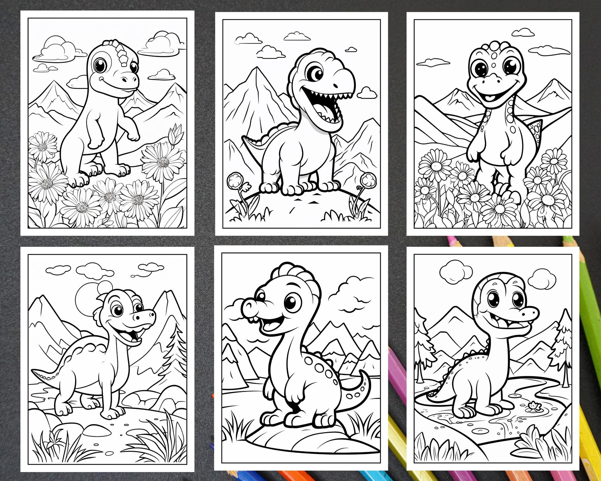 250 Adorable Dinosaur Coloring Pages for Kids, Fun & Educational Activity Printable PDF Instant Download