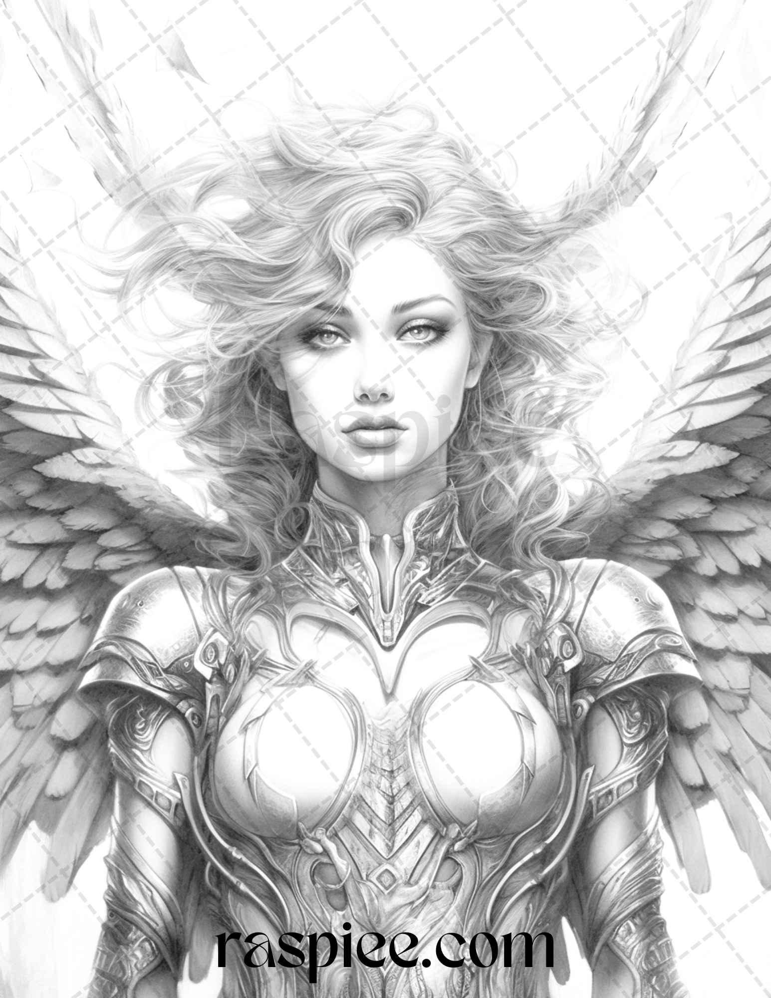 42 Enchanting Angels Grayscale Coloring Pages Printable for Adults, PDF File Instant Download