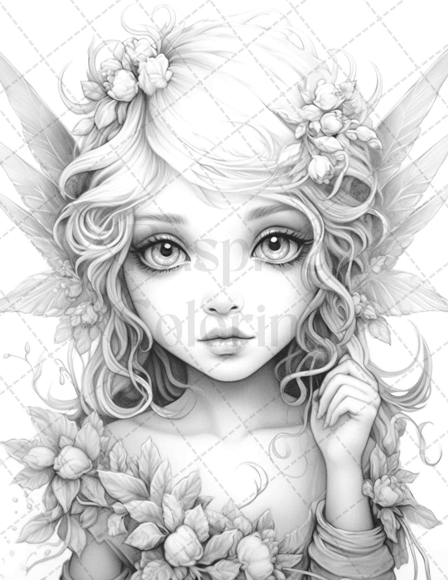 45 Adorable Chibi Fairy Grayscale Coloring Pages Printable for Adults, PDF File Instant Download