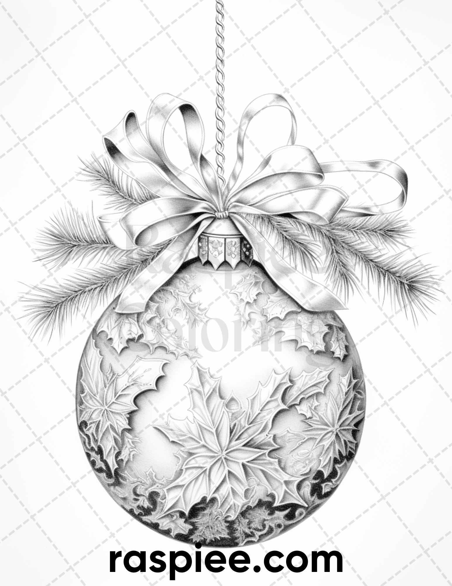 40 Christmas Balls Grayscale Coloring Pages Printable for Adults, PDF File Instant Download