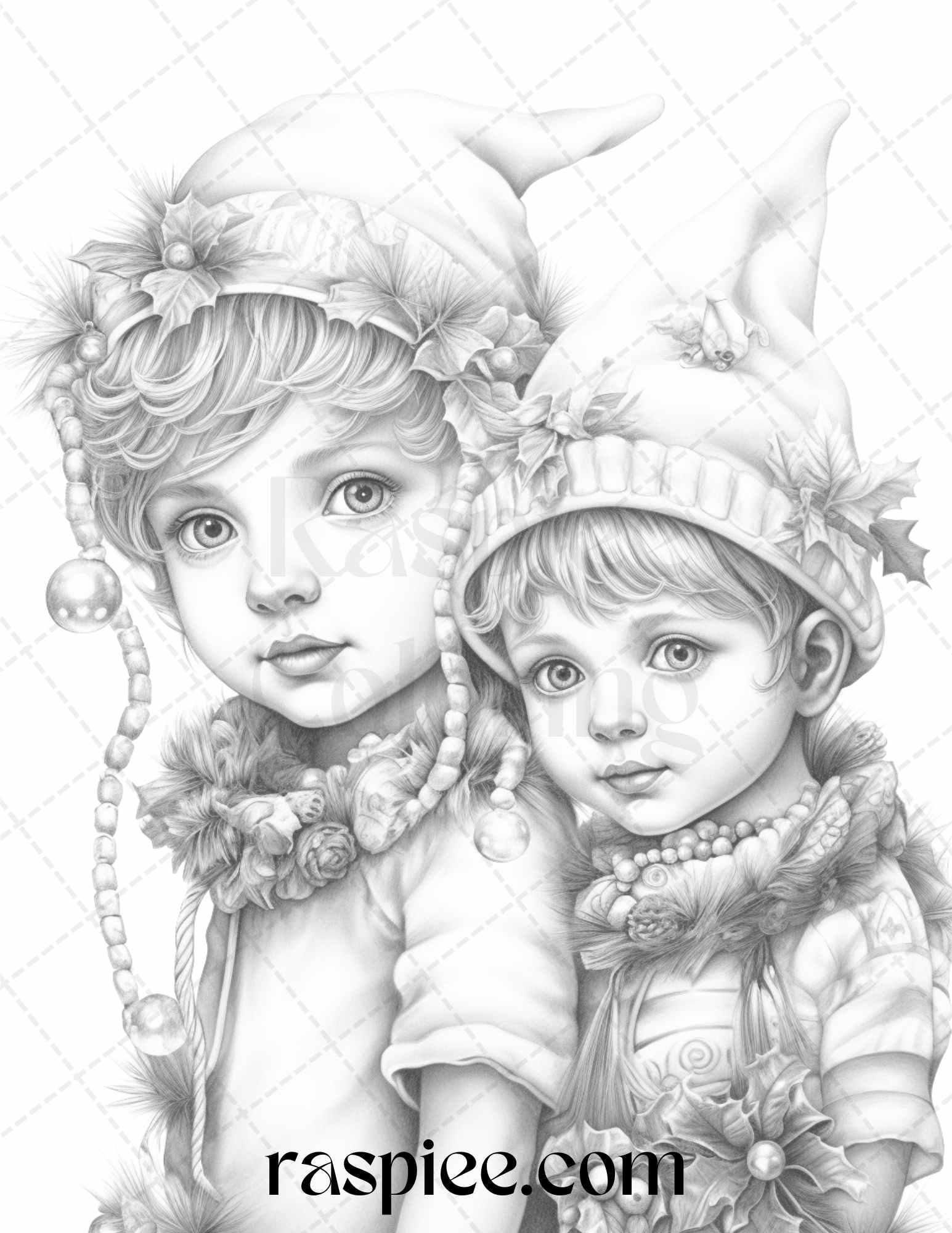 110 Christmas Elves Grayscale Coloring Pages Printable for Adults Kids, PDF File Instant Download