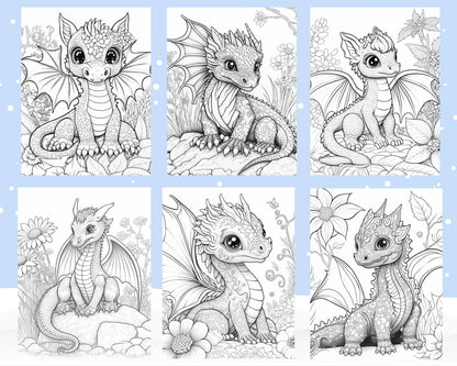 100 Adorable Dragon Printable Coloring Pages for Kids, Printable PDF File Instant Download