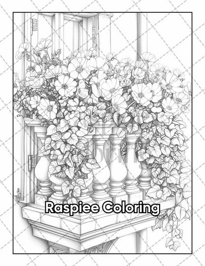 50 Balcony Garden Adult Coloring Pages Printable PDF Instant Download