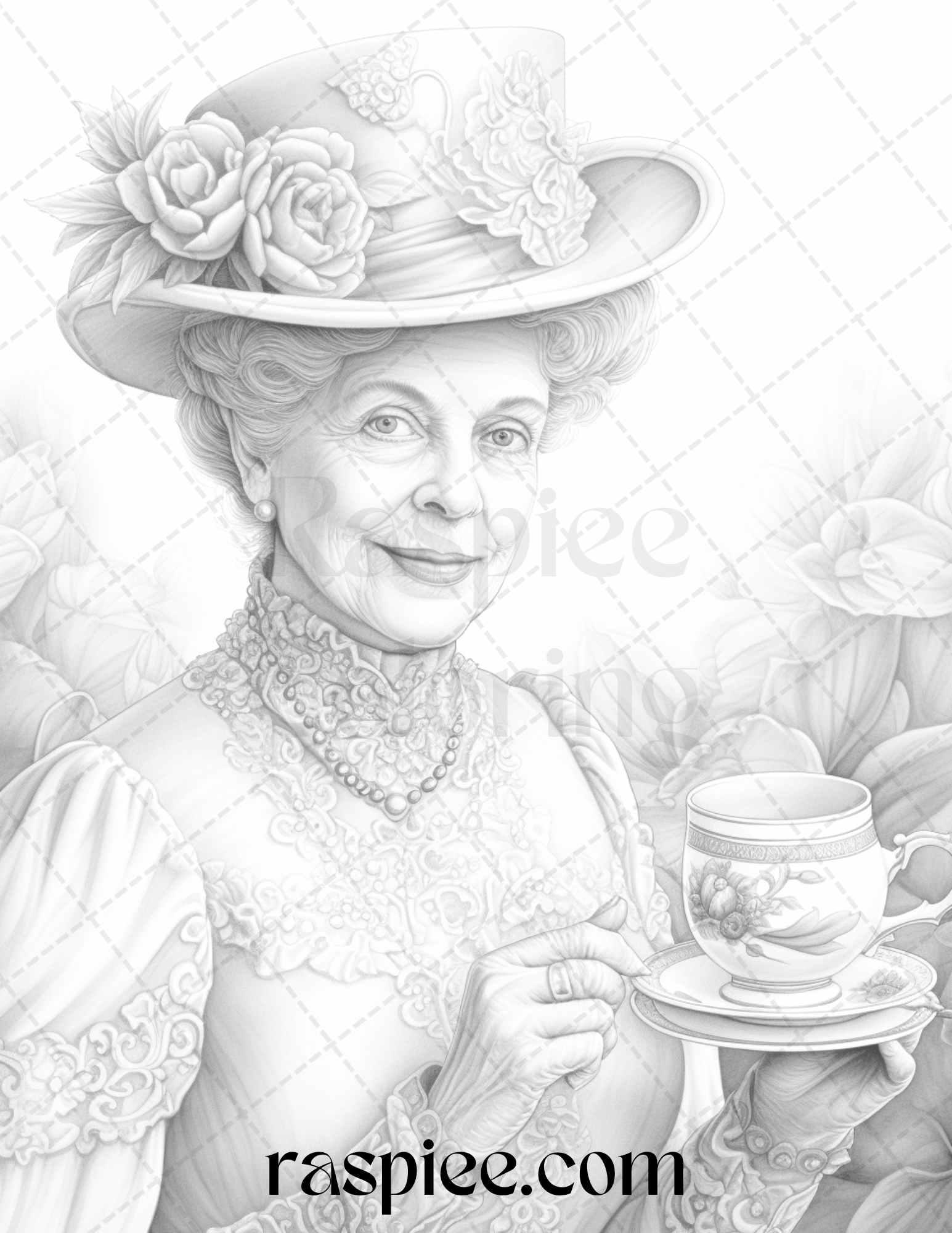 50 Victorian Grandma Grayscale Coloring Pages Printable for Adults, PDF File Instant Download