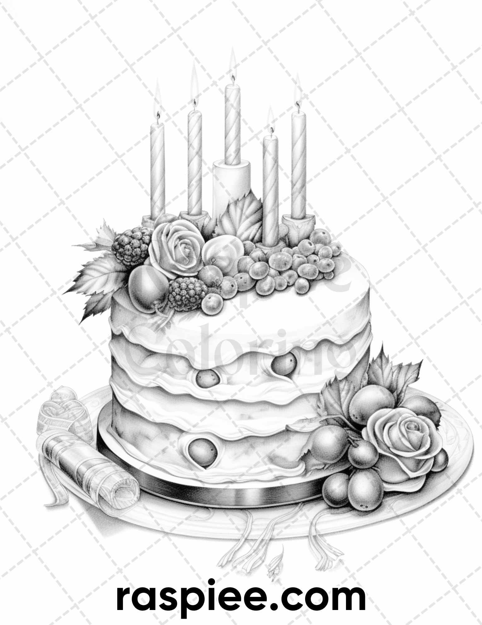 45 Christmas Cakes Grayscale Coloring Pages for Adults, Printable PDF File Instant Download