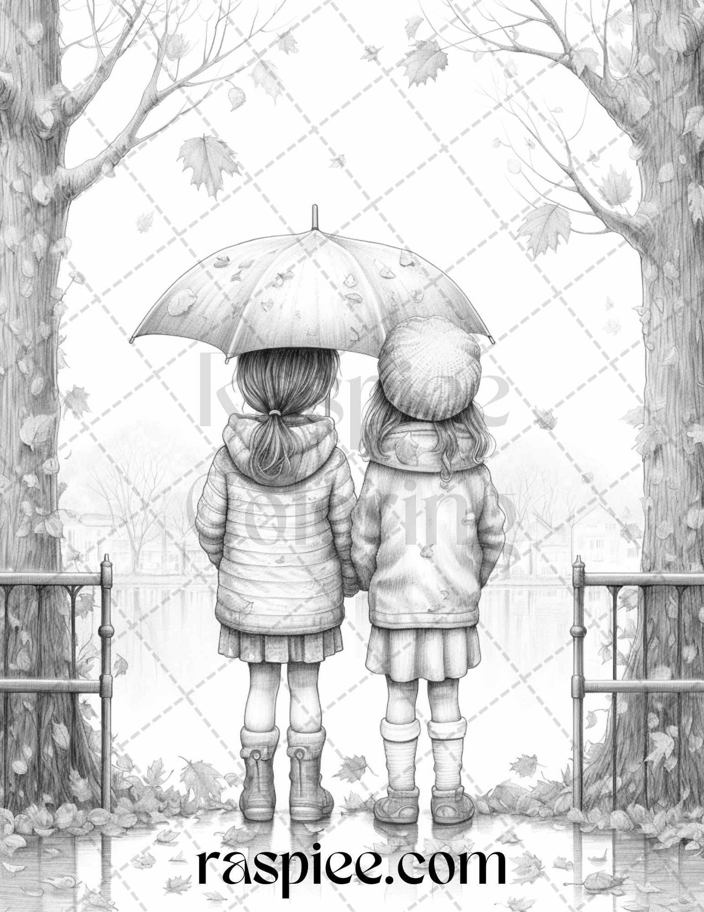 40 Rainy Autumn Day Grayscale Coloring Pages Printable for Adults and Kids, PDF File Instant Download