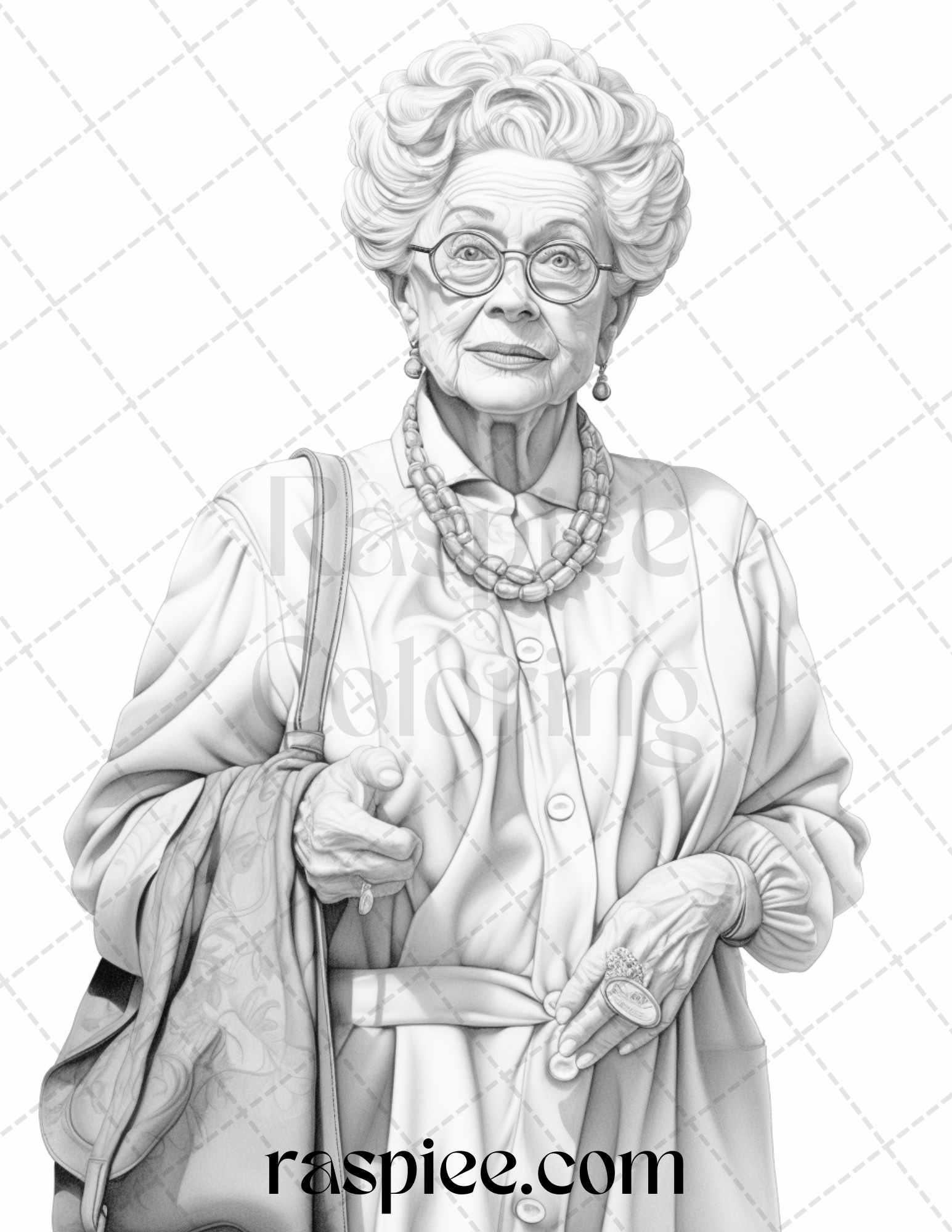 40 Fashionista Grandma Grayscale Coloring Pages Printable for Adults, PDF File Instant Download