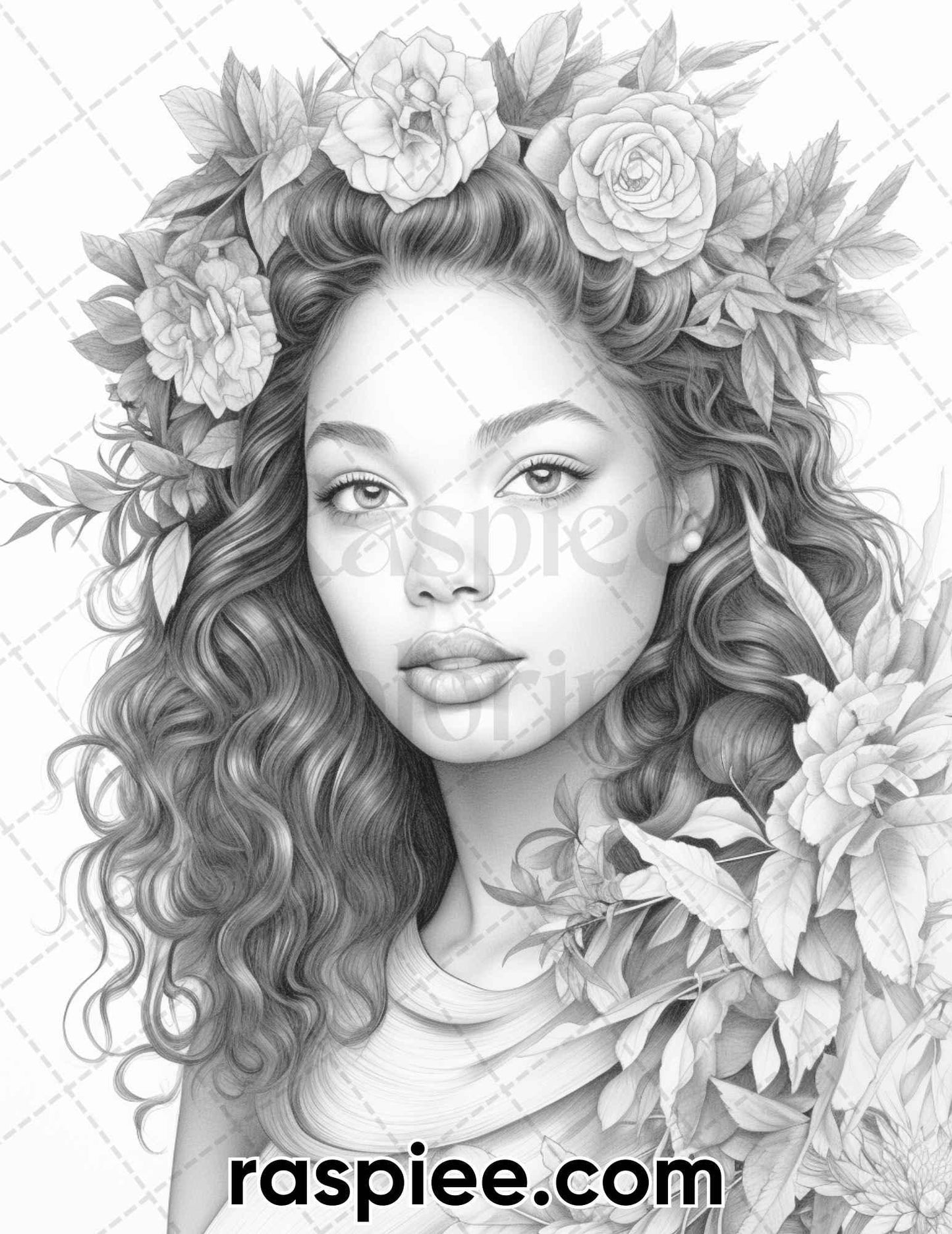 50 Christmas Black Beauties Portrait Grayscale Coloring Pages for Adults, Printable PDF Instant Download