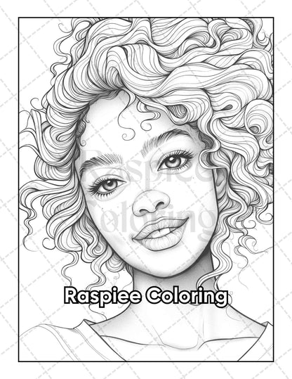 50 Black Women Portrait Coloring Pages for Adults Printable PDF Instant Download