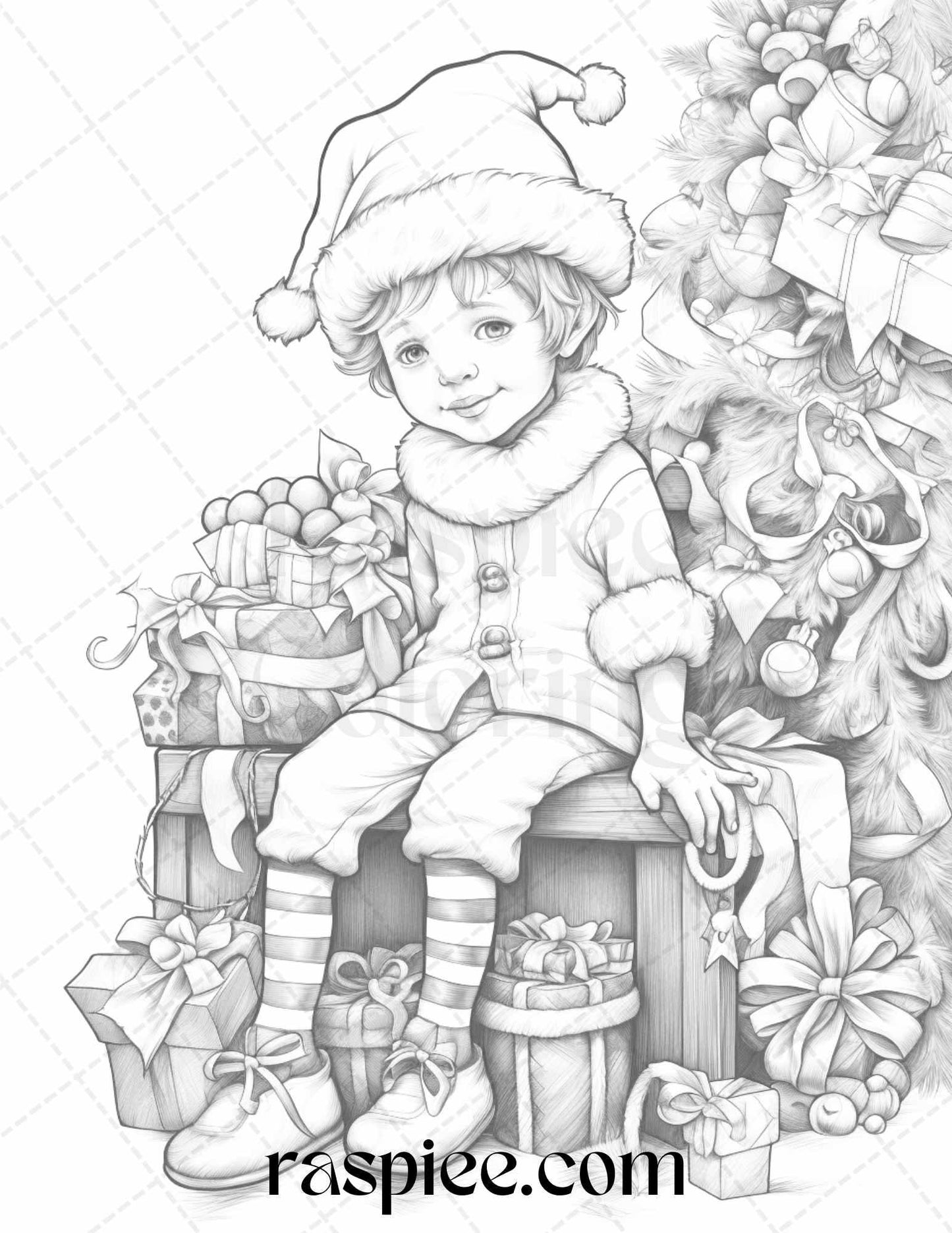 110 Christmas Elves Grayscale Coloring Pages Printable for Adults Kids, PDF File Instant Download