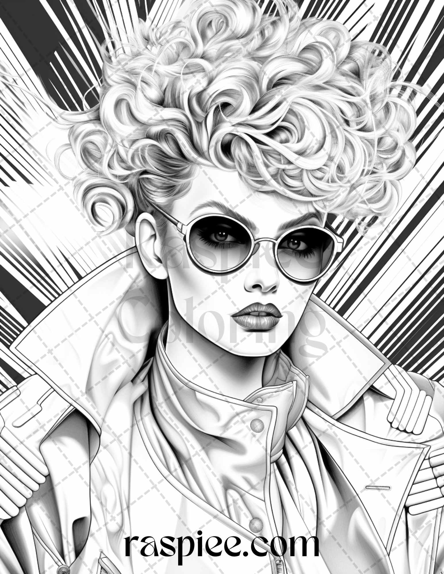 1980s New Wave Pop Star Grayscale Coloring Pages Printable for Adults, PDF File Instant Download