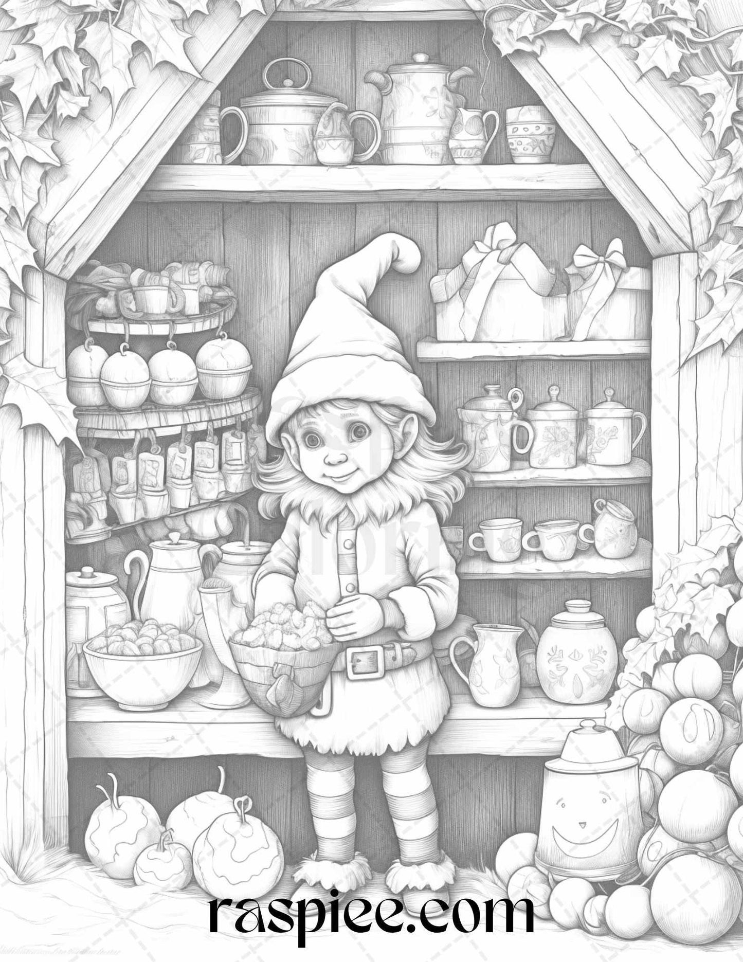 110 Christmas Elves Grayscale Coloring Pages Printable for Adults Kids, PDF File Instant Download