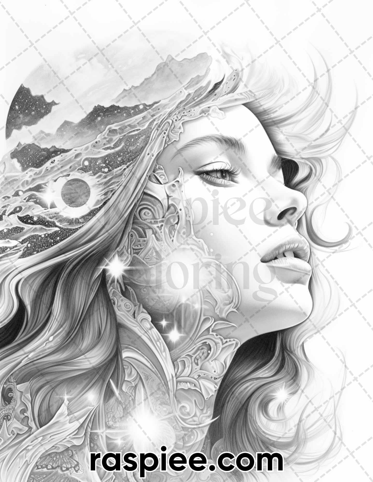 60 Nature Fusion Portrait Grayscale Adult Coloring Pages, Printable PDF Instant Download