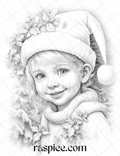 110 Christmas Elves Grayscale Coloring Pages Printable for Adults Kids, PDF File Instant Download