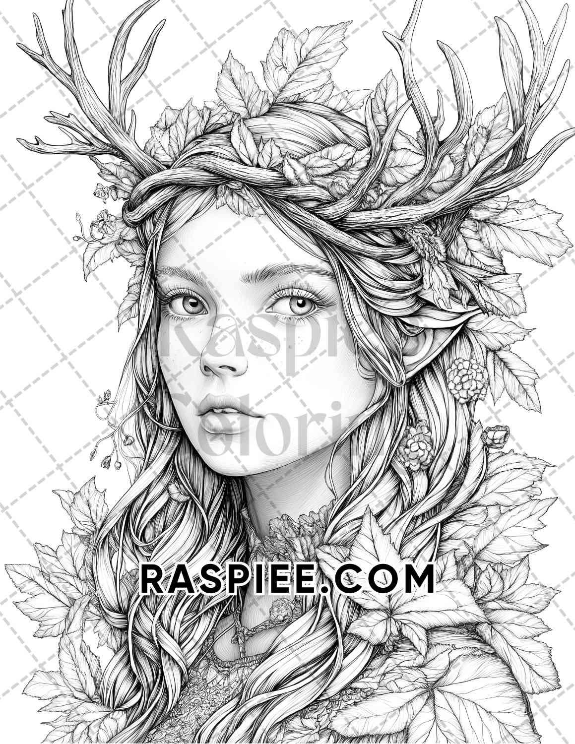 Autumn Beauties Portrait Adult Coloring Pages Printable PDF Instant Download