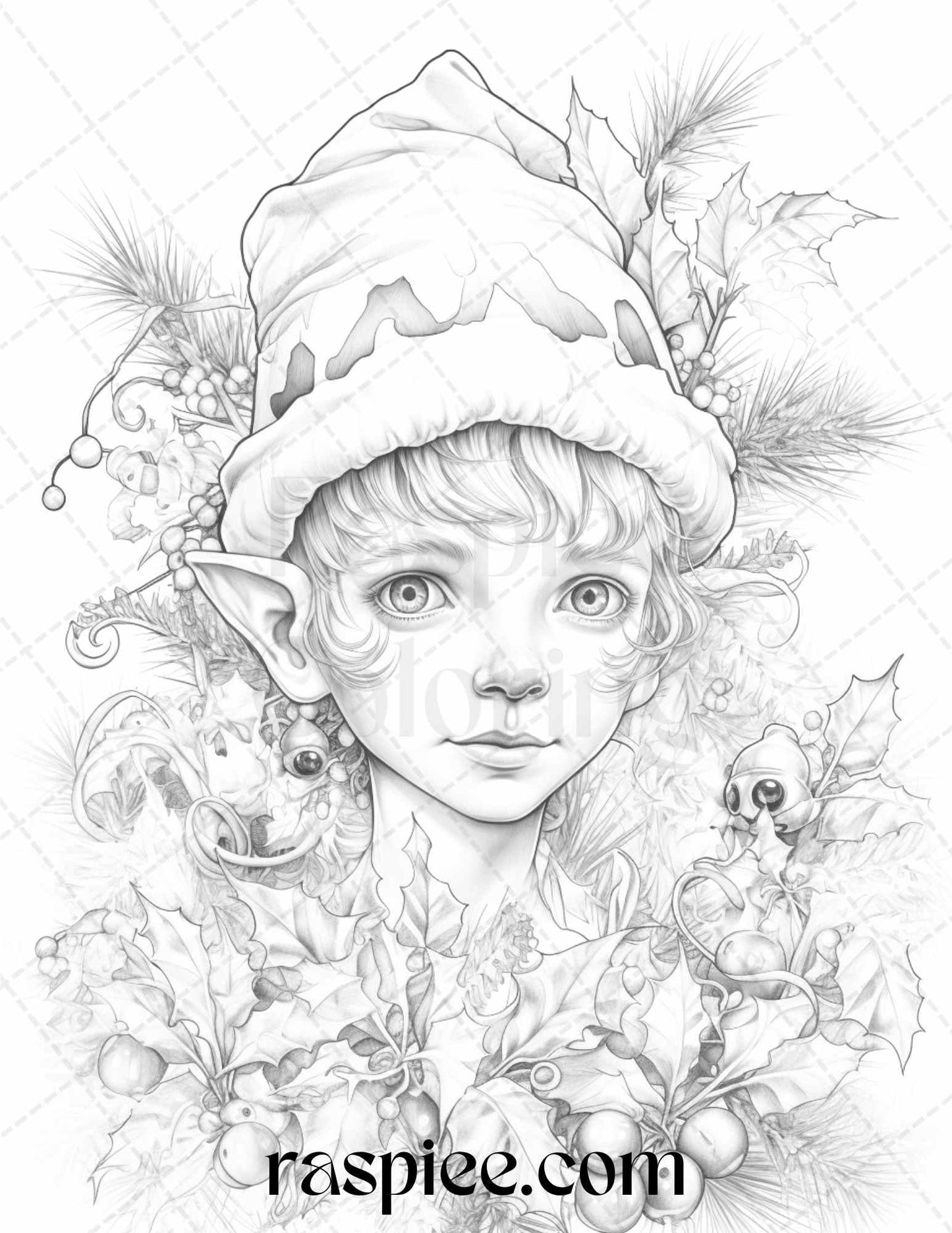 110 Christmas Elves Grayscale Coloring Pages Printable for Adults Kids, PDF File Instant Download