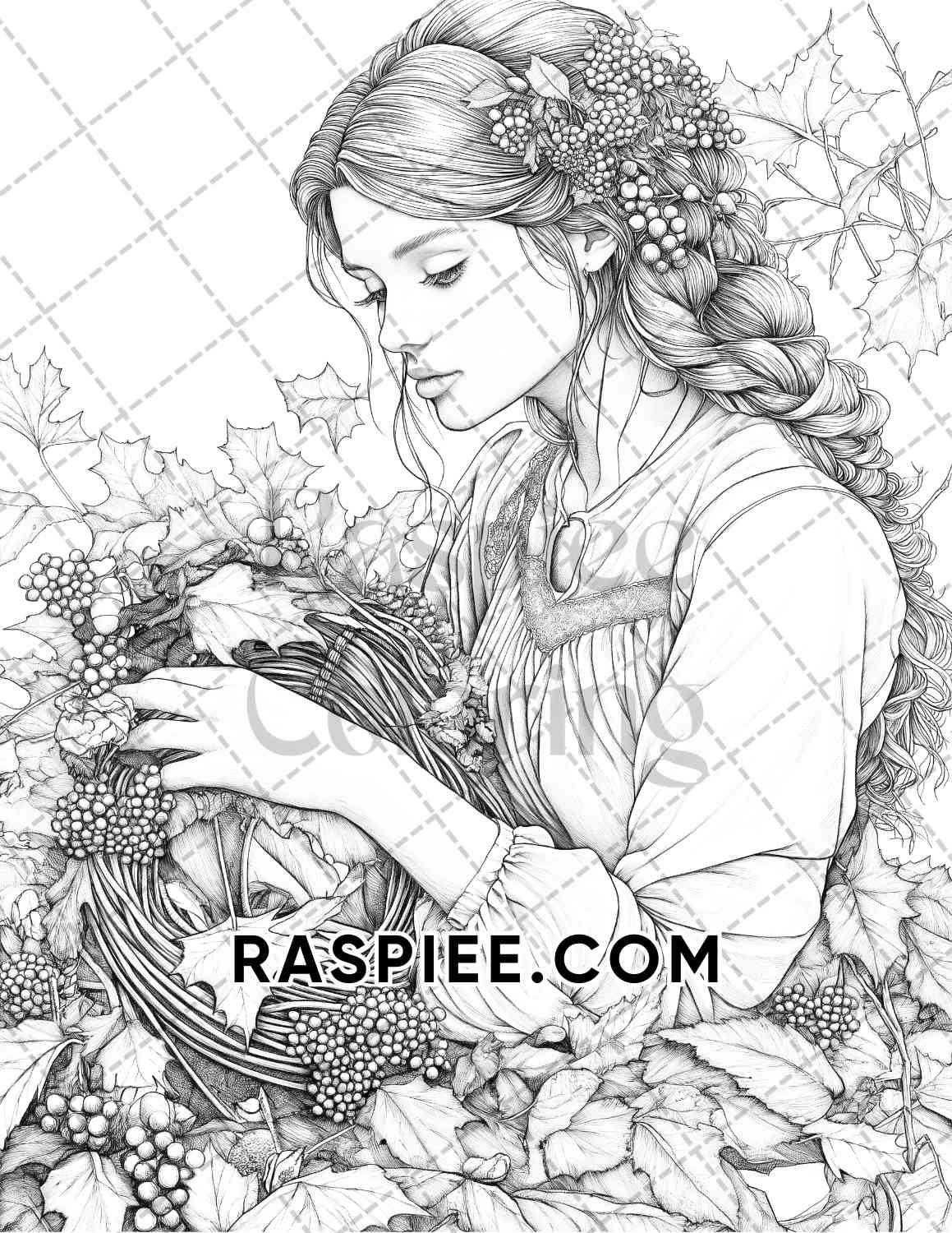 Autumn Beauties Portrait Adult Coloring Pages Printable PDF Instant Download