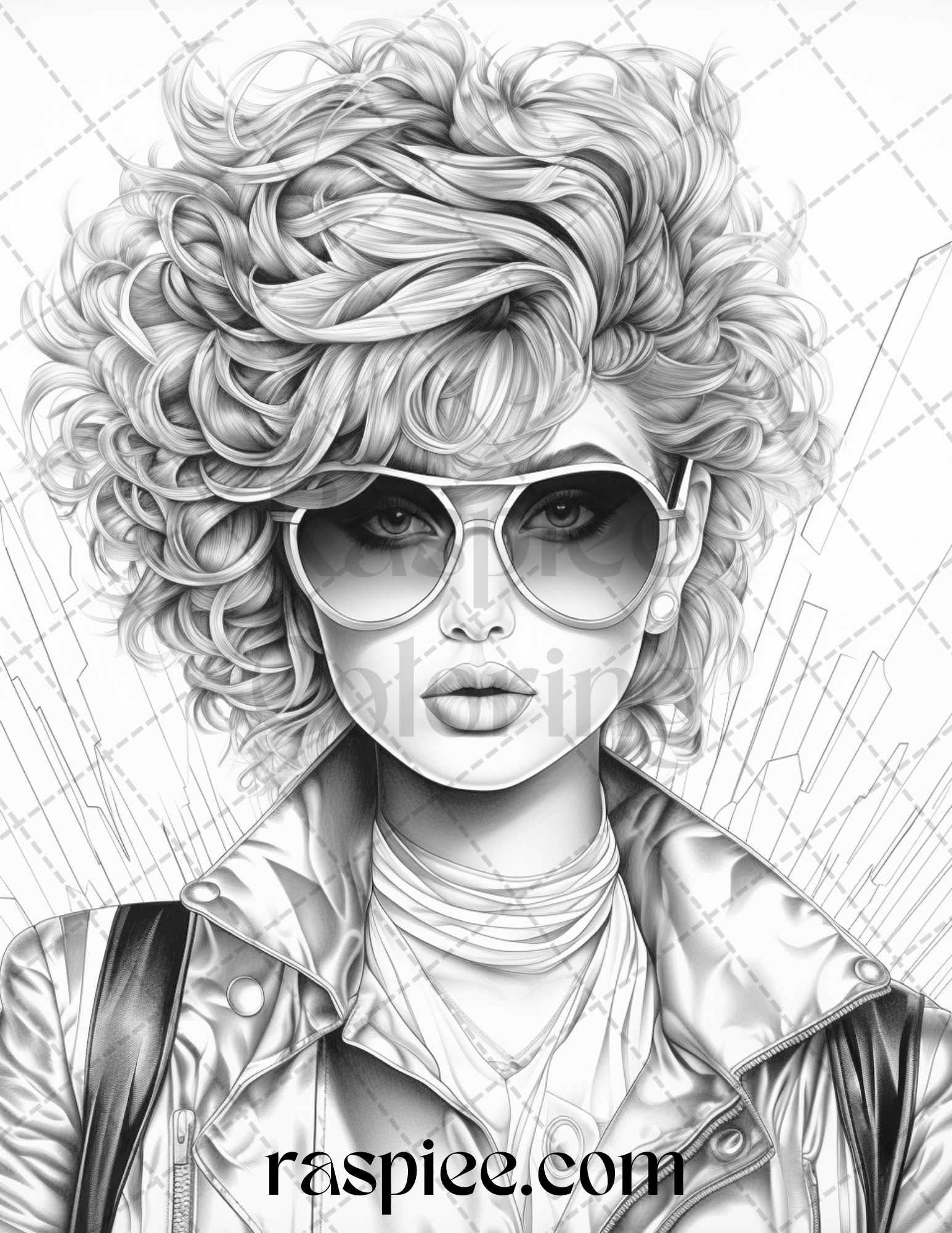 1980s New Wave Pop Star Grayscale Coloring Pages Printable for Adults, PDF File Instant Download