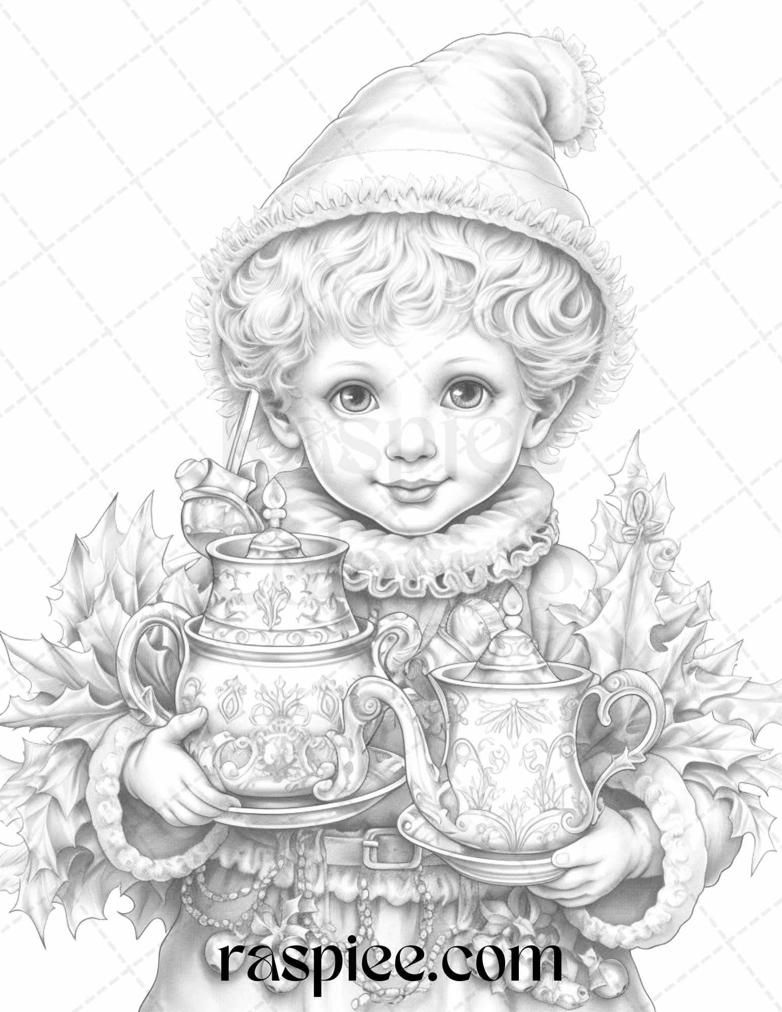 110 Christmas Elves Grayscale Coloring Pages Printable for Adults Kids, PDF File Instant Download