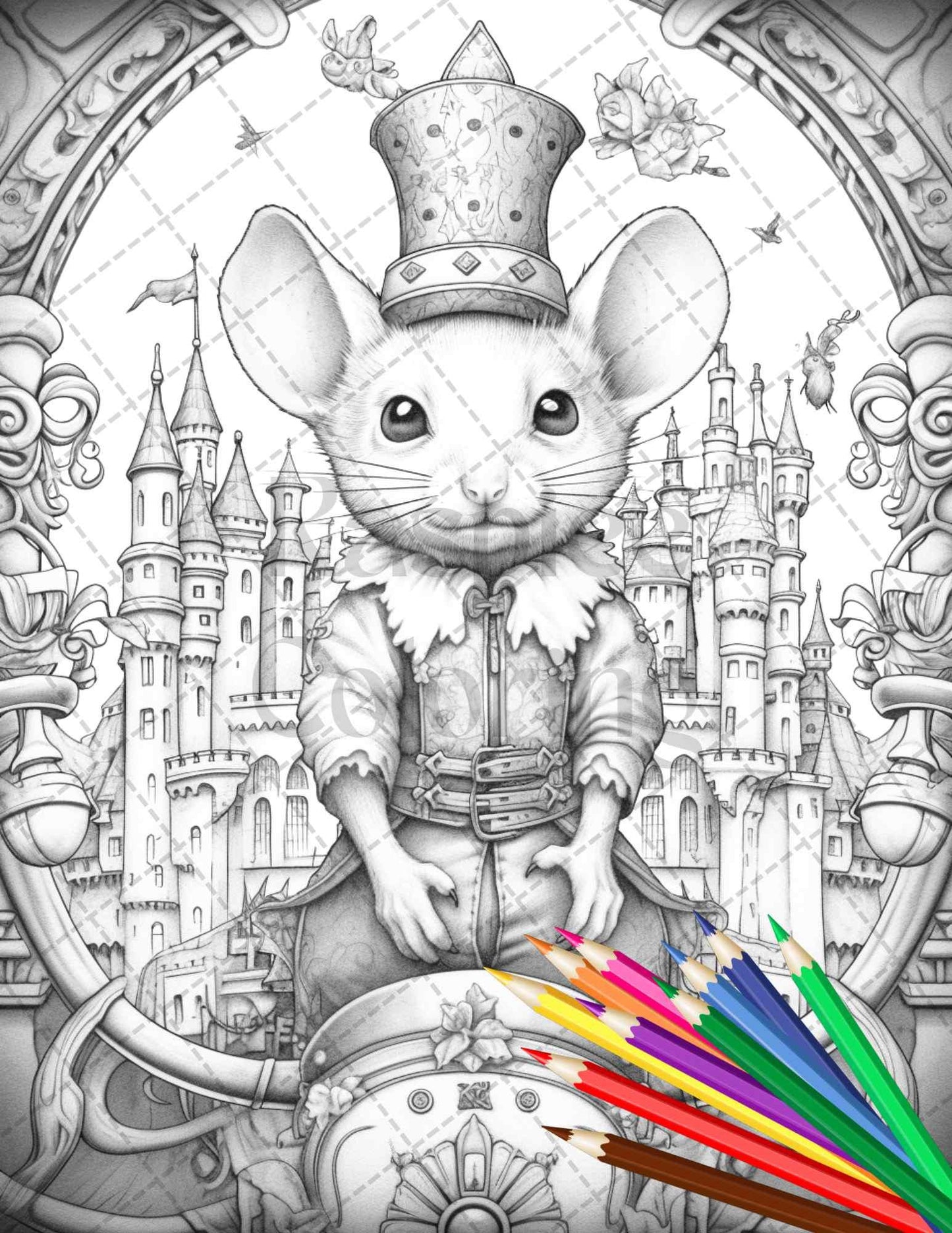 40 Little Mouse Prince Grayscale Coloring Pages Printable for Adults, PDF File Instant Download