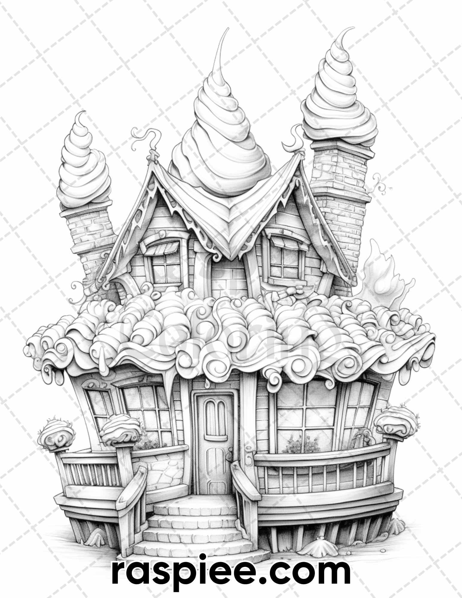 40 Whimsical Cupcake Houses Grayscale Coloring Pages for Adults, Printable PDF Instant Download