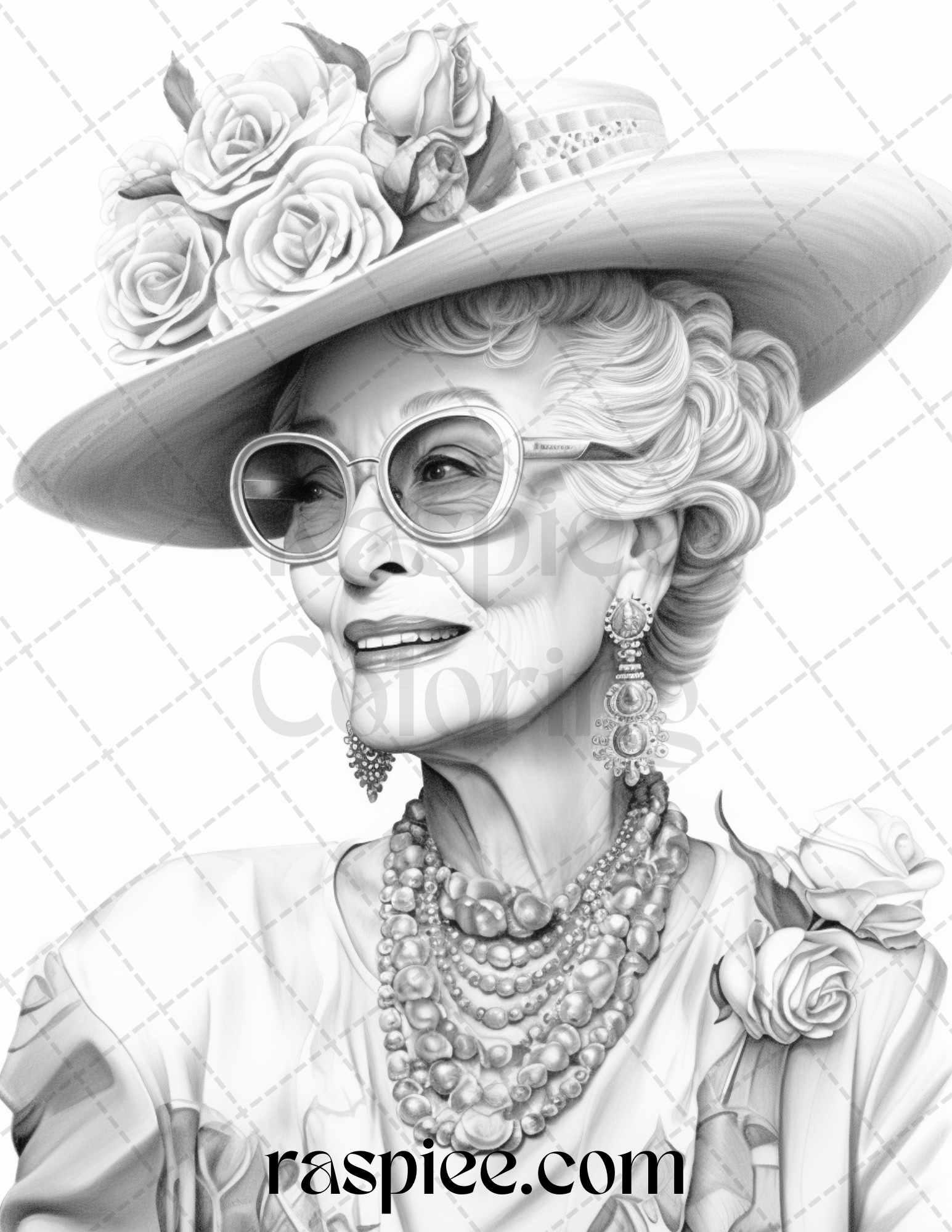 40 Fashionista Grandma Grayscale Coloring Pages Printable for Adults, PDF File Instant Download