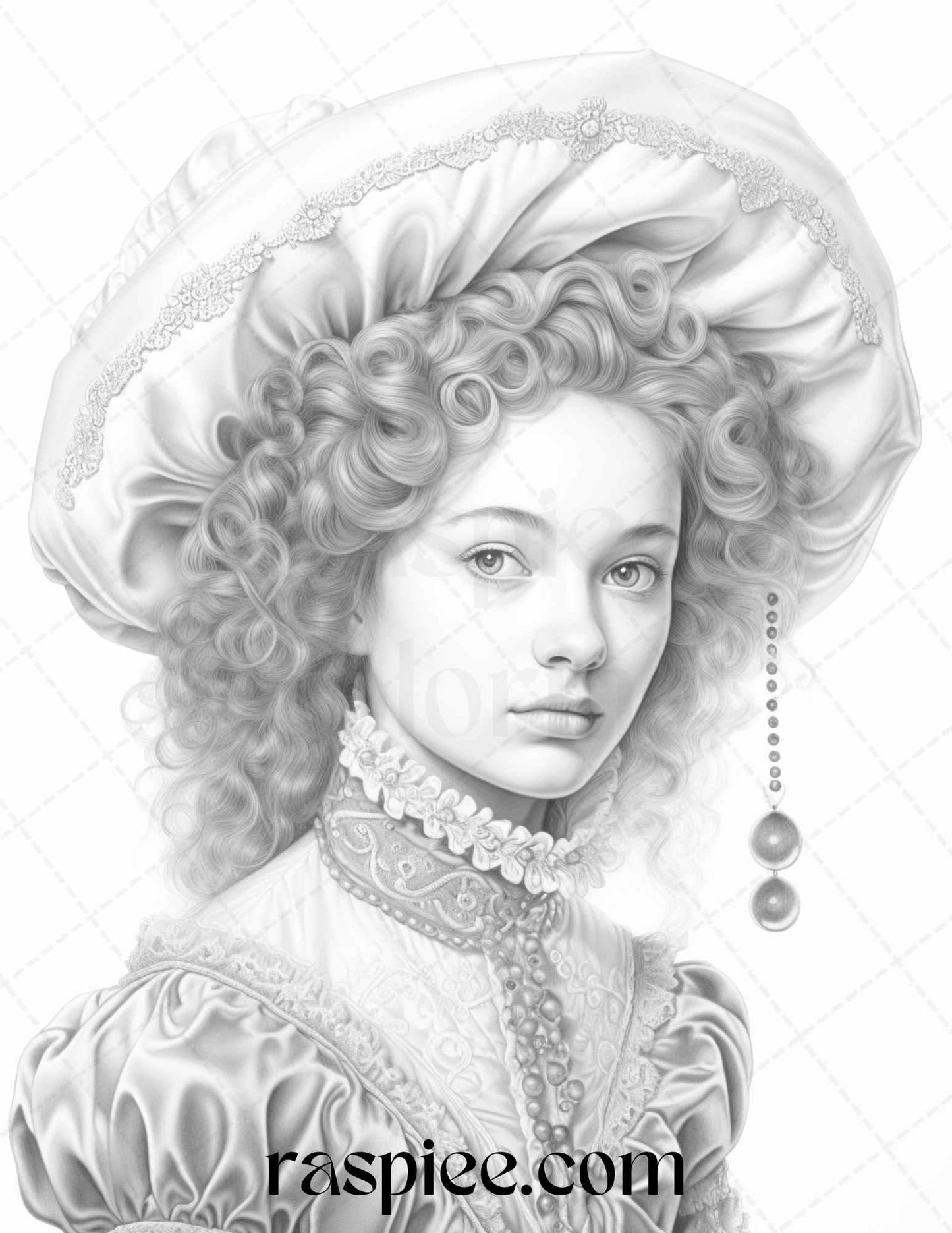 40 Baroque Women Portrait Grayscale Adult Coloring Pages Printable, PDF File Instant Download