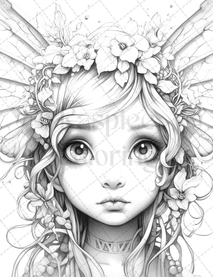 45 Adorable Chibi Fairy Grayscale Coloring Pages Printable for Adults, PDF File Instant Download