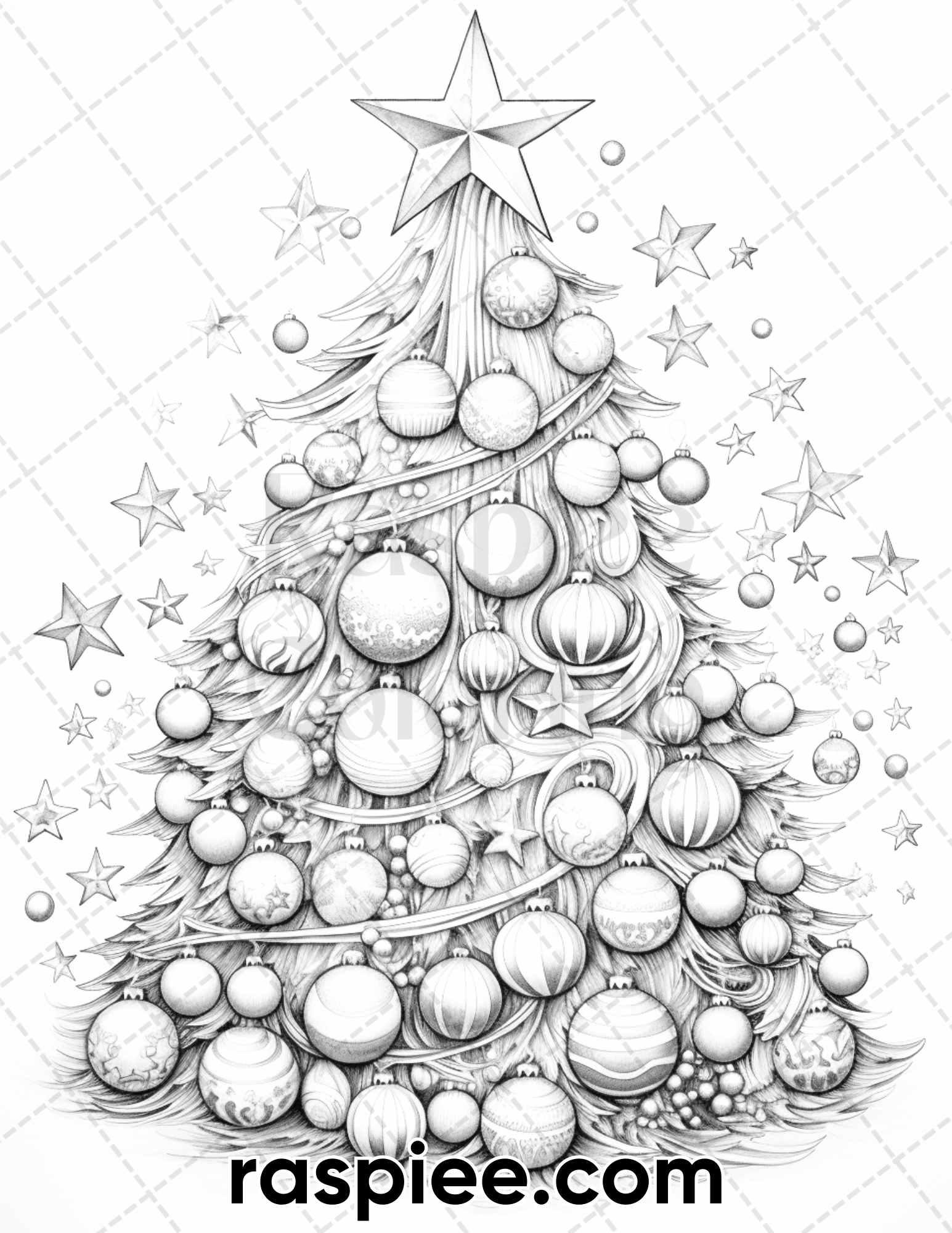 40 Christmas Tree Grayscale Coloring Pages for Adults, Printable PDF Instant Download