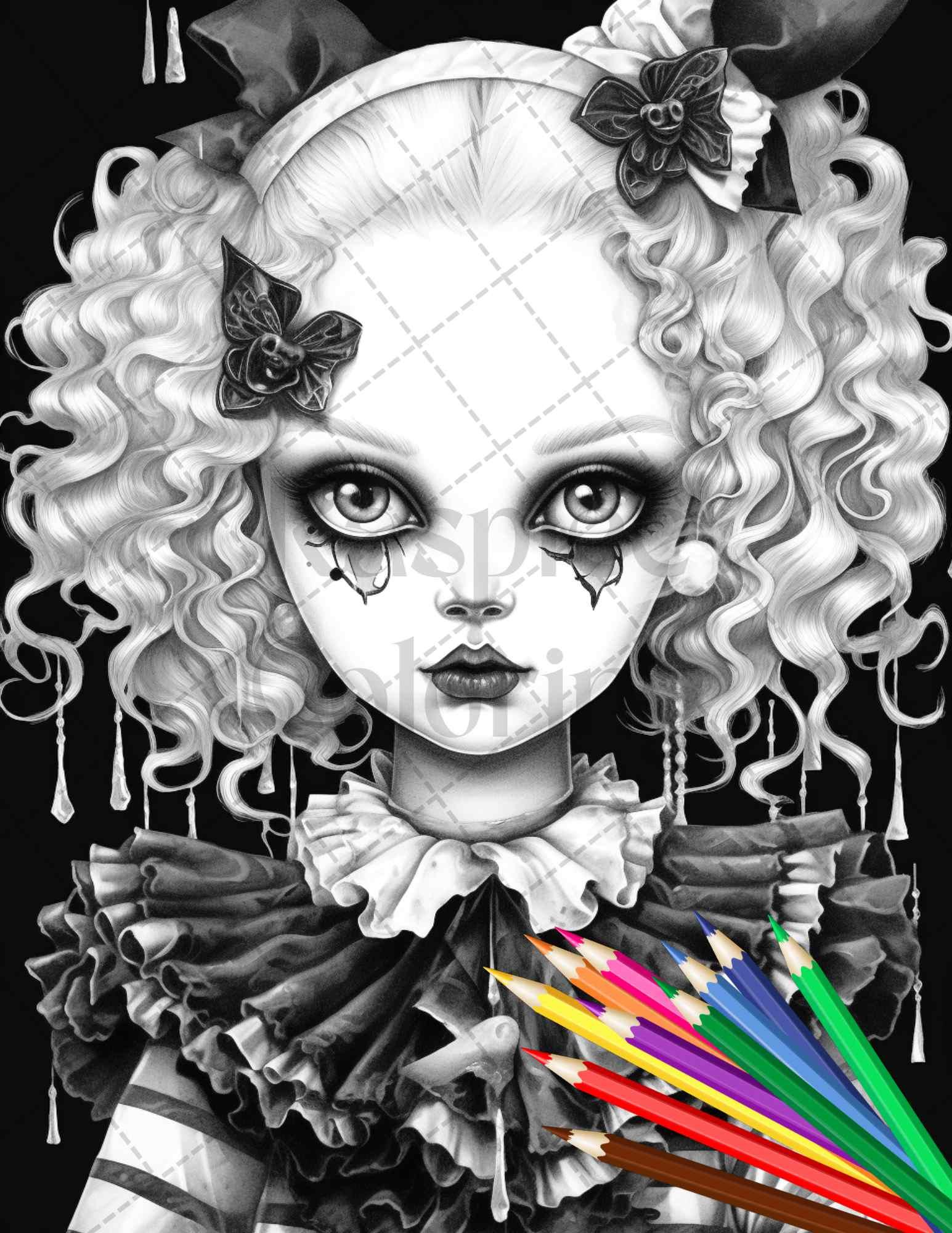 40 Creepy Porcelain Dolls Grayscale Coloring Pages for Adults, PDF File Instant Download