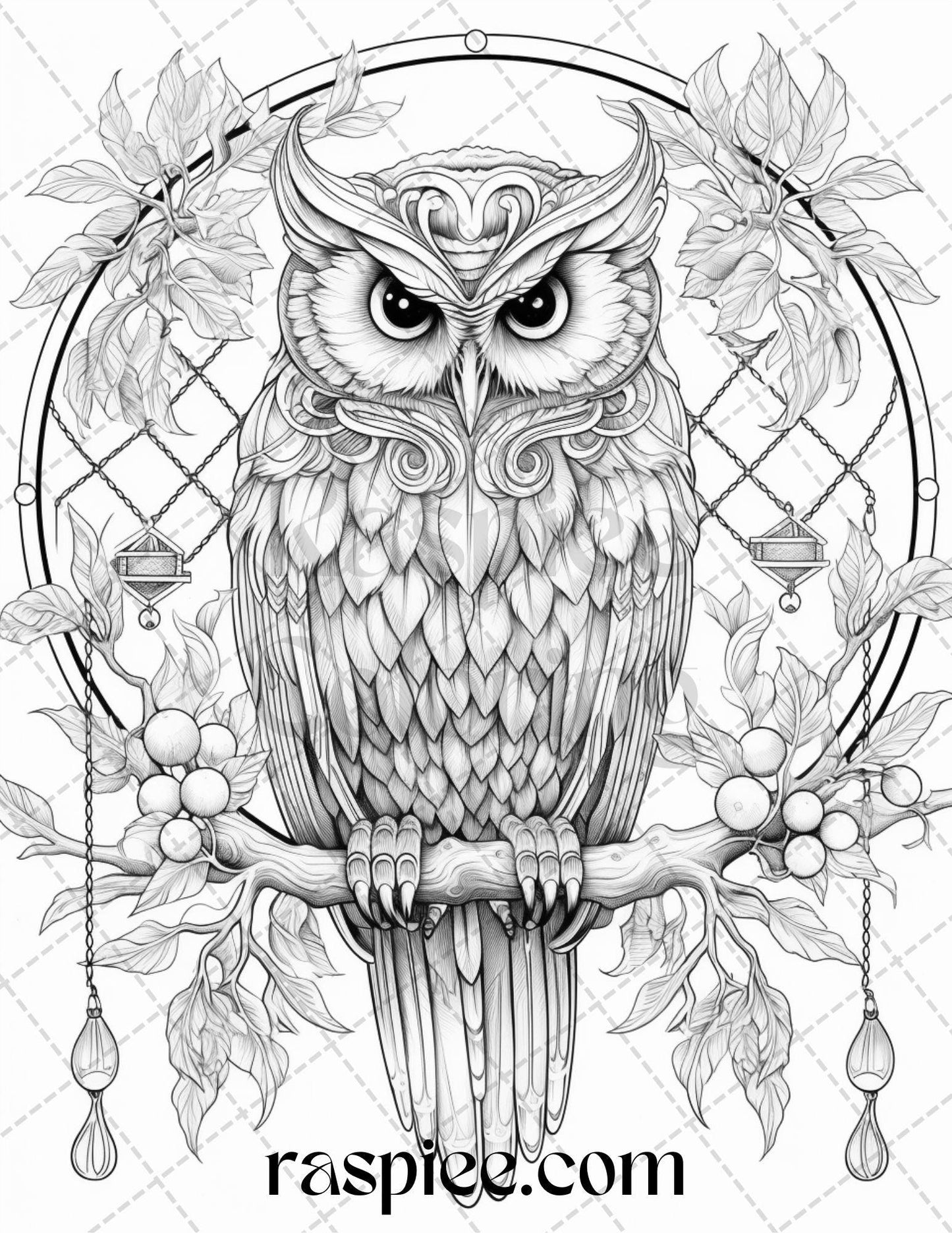 40 Floral Owl Grayscale Printable Coloring Pages for Adults, PDF File Instant Download