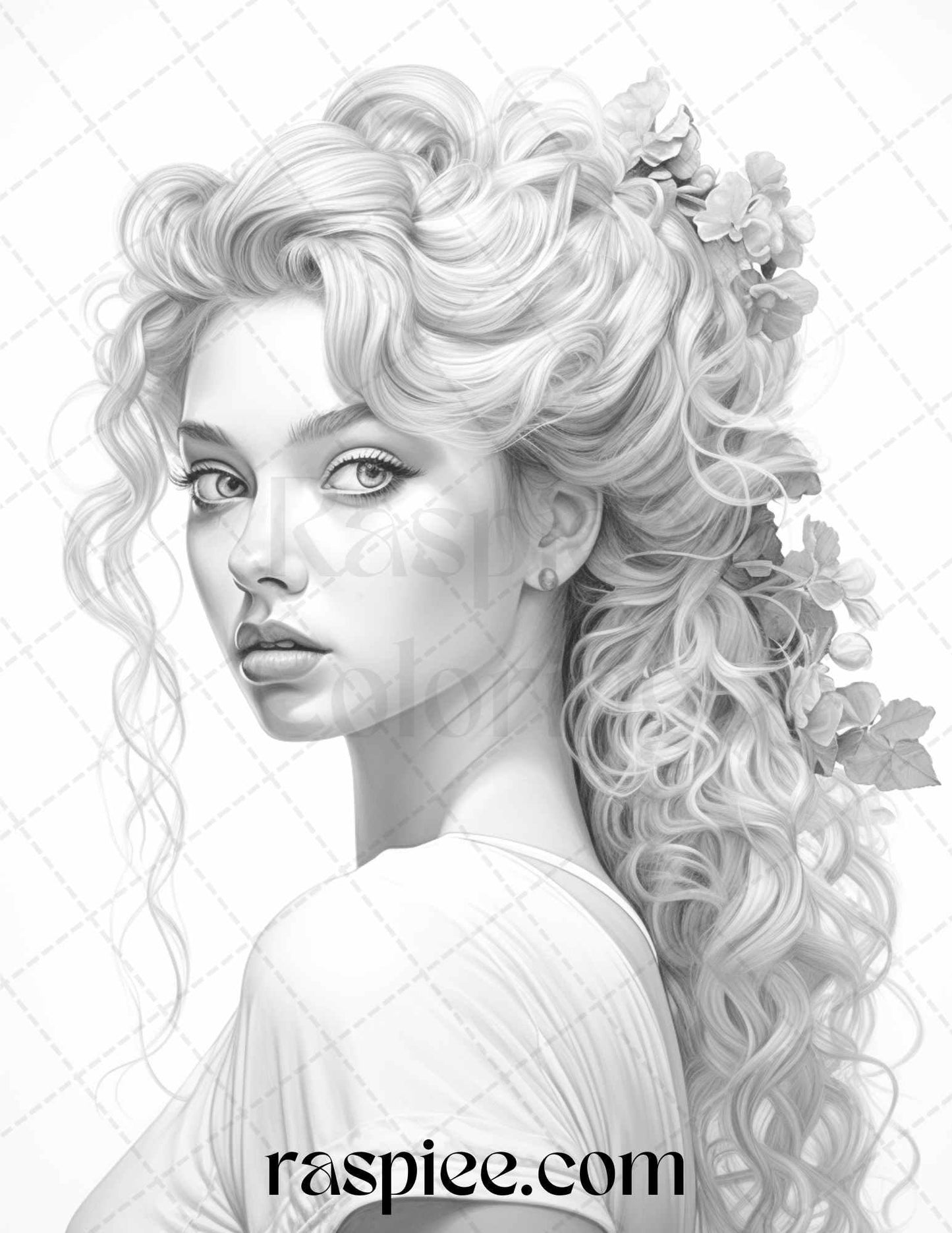 43 Beautiful Hairstyles Grayscale Coloring Pages Printable for Adults, PDF File Instant Download