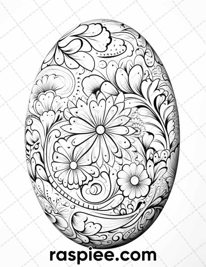 45 Easter Egg Grayscale Adult Coloring Pages, Printable PDF Instant Download