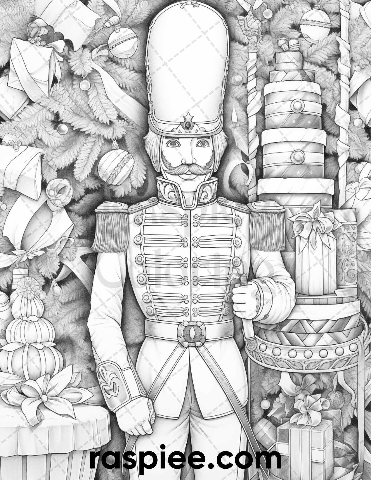 40 Christmas Nutcrackers Grayscale Coloring Pages for Adults, Printable PDF File Instant Download