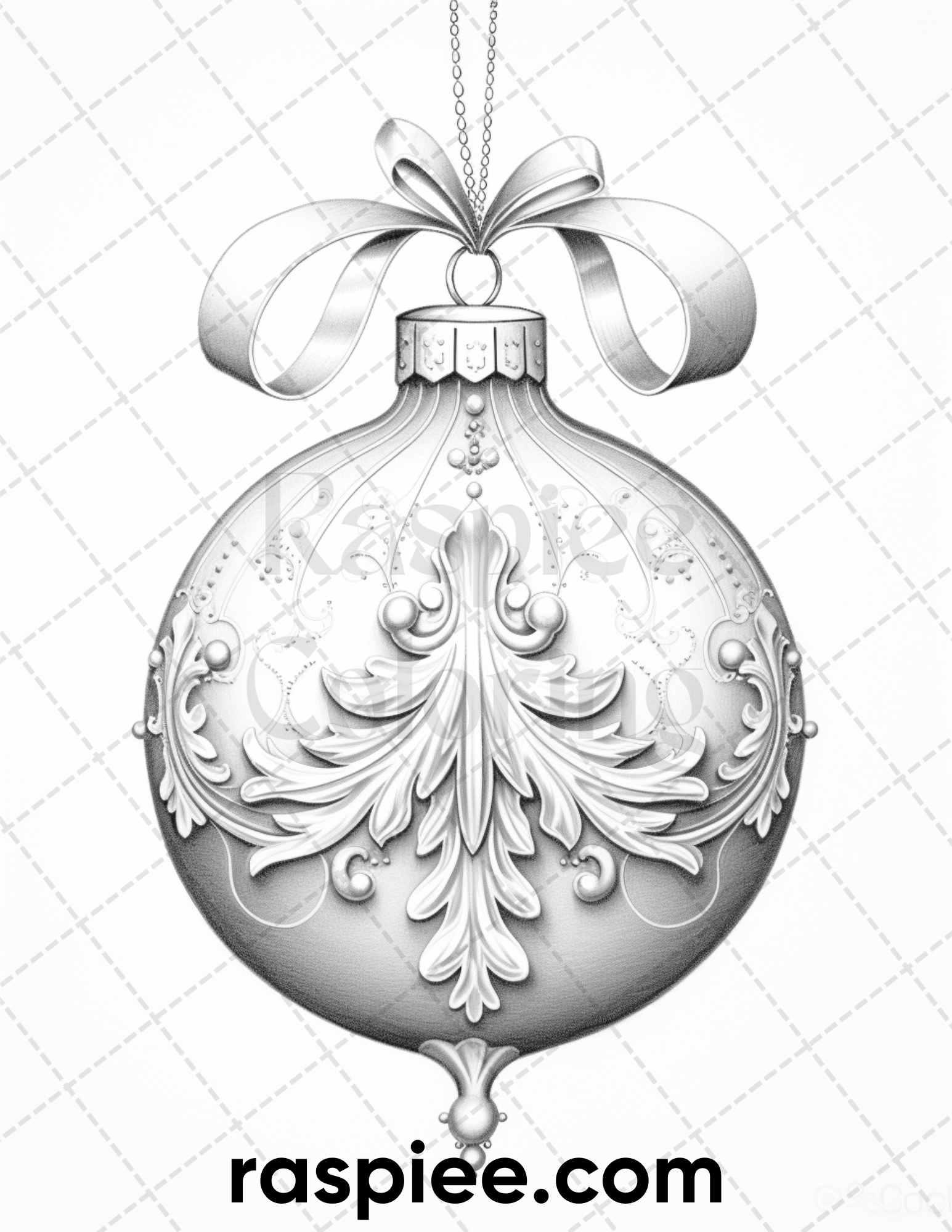 40 Christmas Balls Grayscale Coloring Pages Printable for Adults, PDF File Instant Download