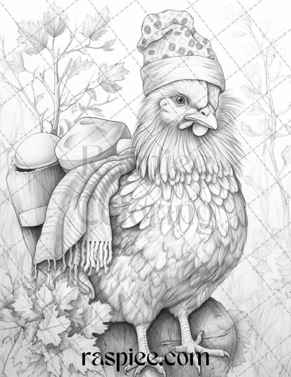 40 Cute Fall Animals Grayscale Coloring Pages Printable for Adults and Kids, PDF File Instant Download