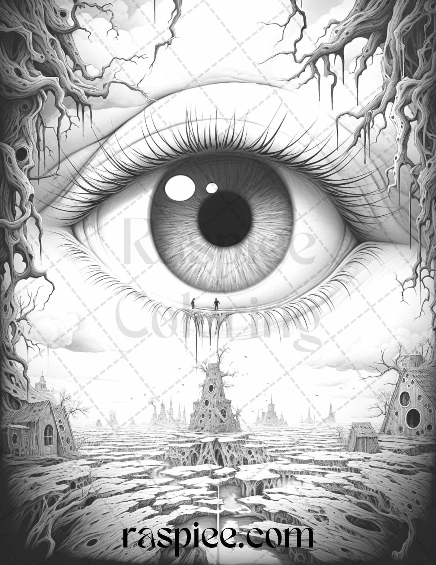 40 Surrealism Eyes Grayscale Coloring Pages Printable for Adults, PDF File Instant Download