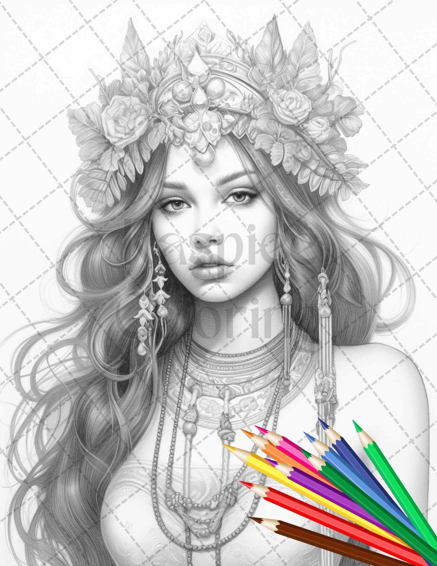 43 Beautiful Hippie Girls Grayscale Coloring Pages Printable for Adults, PDF File Instant Download