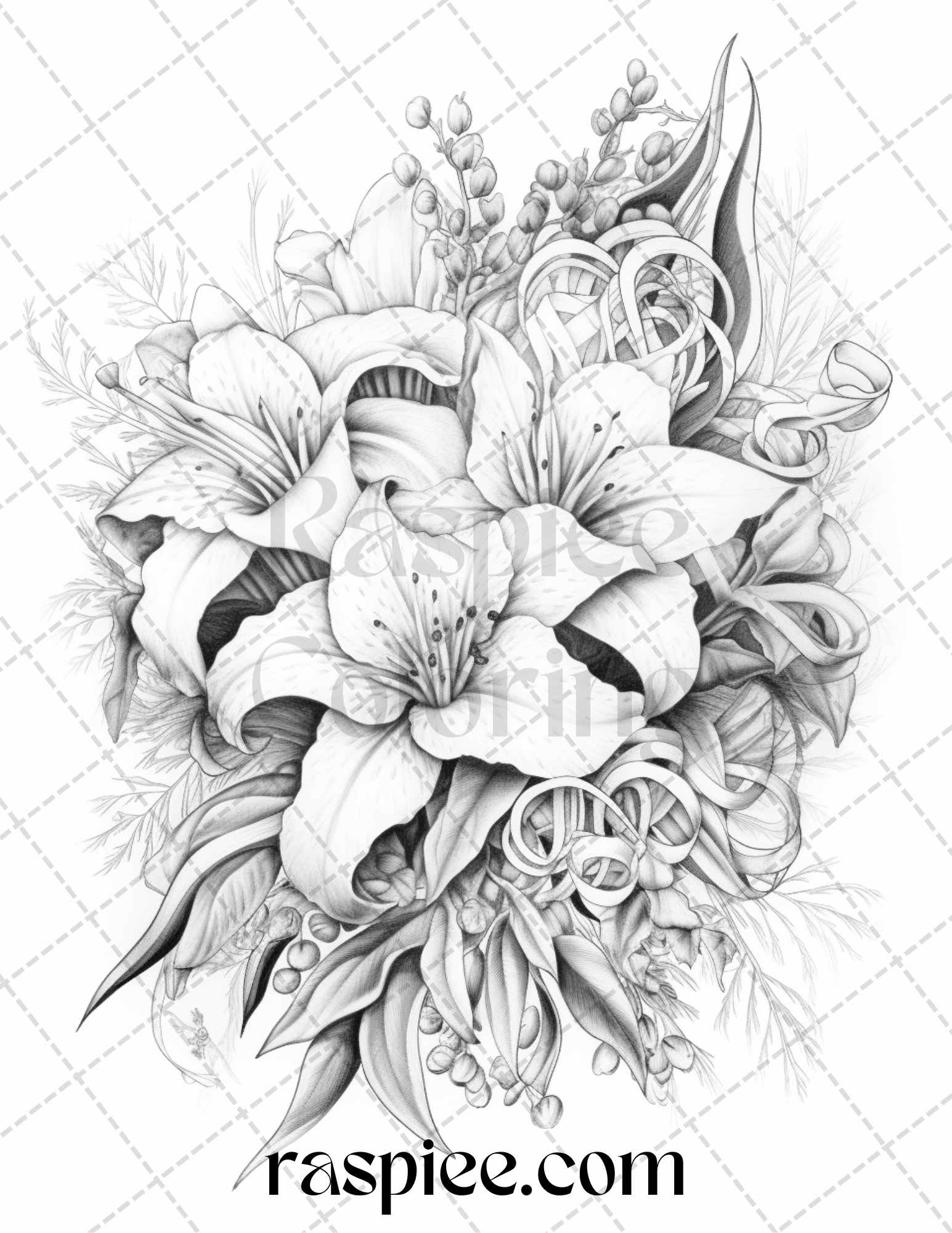 45 Christmas Flowers Grayscale Coloring Pages Printable for Adults, PDF File Instant Download