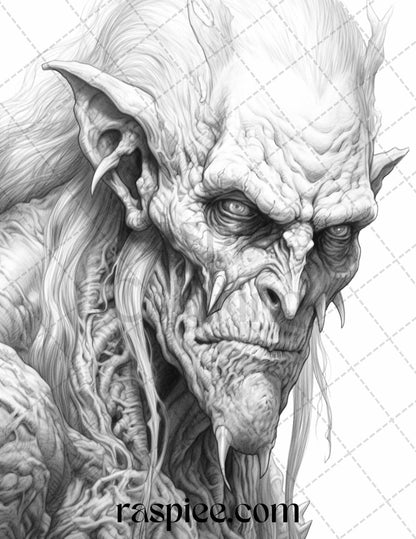 43 Fantasy Demons Grayscale Coloring Pages for Adults, Printable PDF File Instant Download