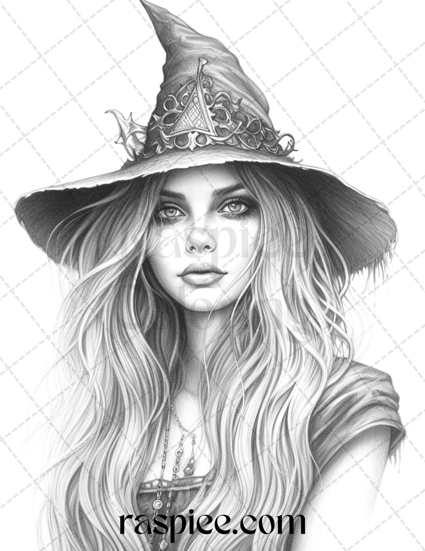 40 Beautiful Witches Grayscale Coloring Pages Printable for Adults, PDF File Instant Download