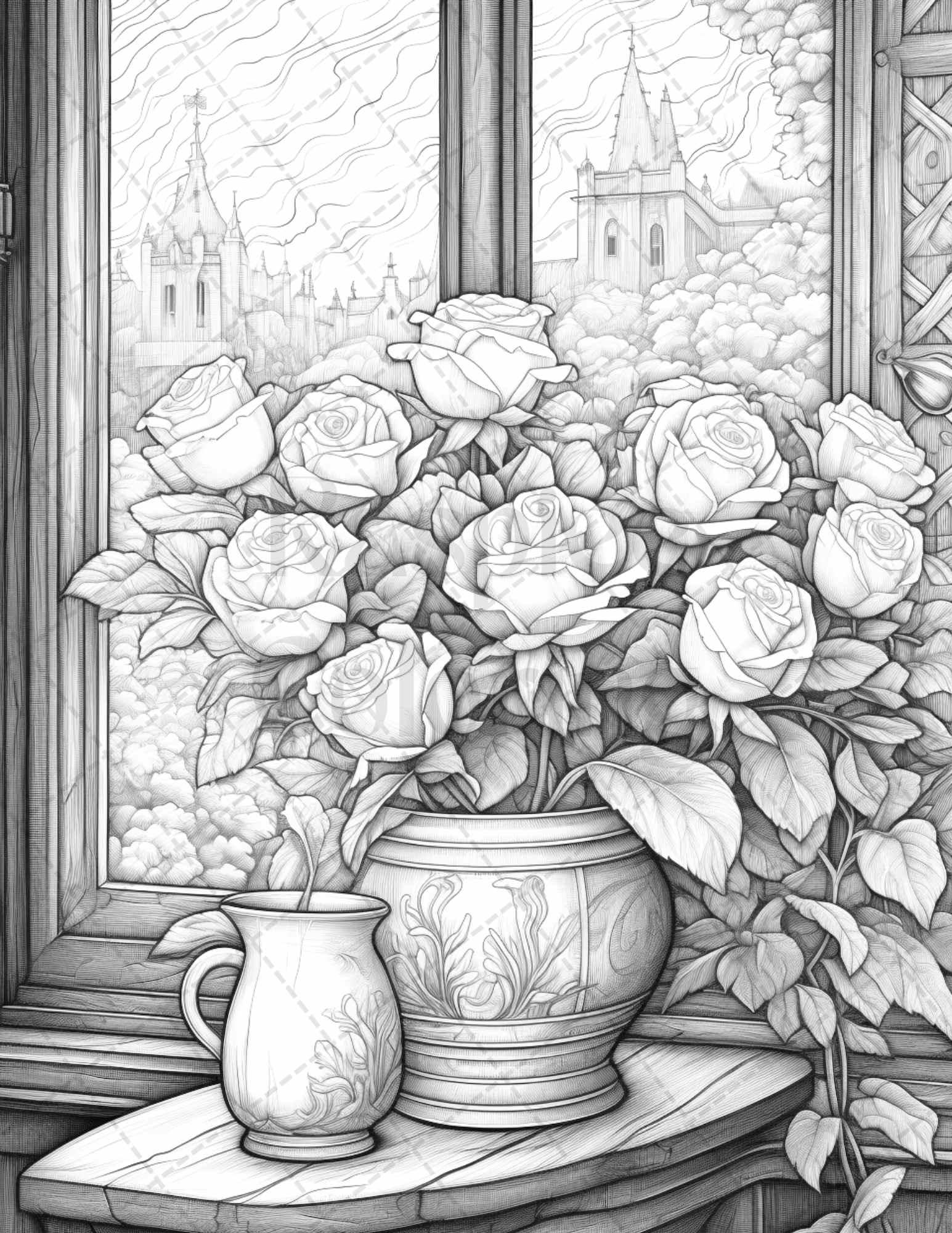 40 Captivating Roses Grayscale Coloring Pages Printable for Adults, PDF File Instant Download