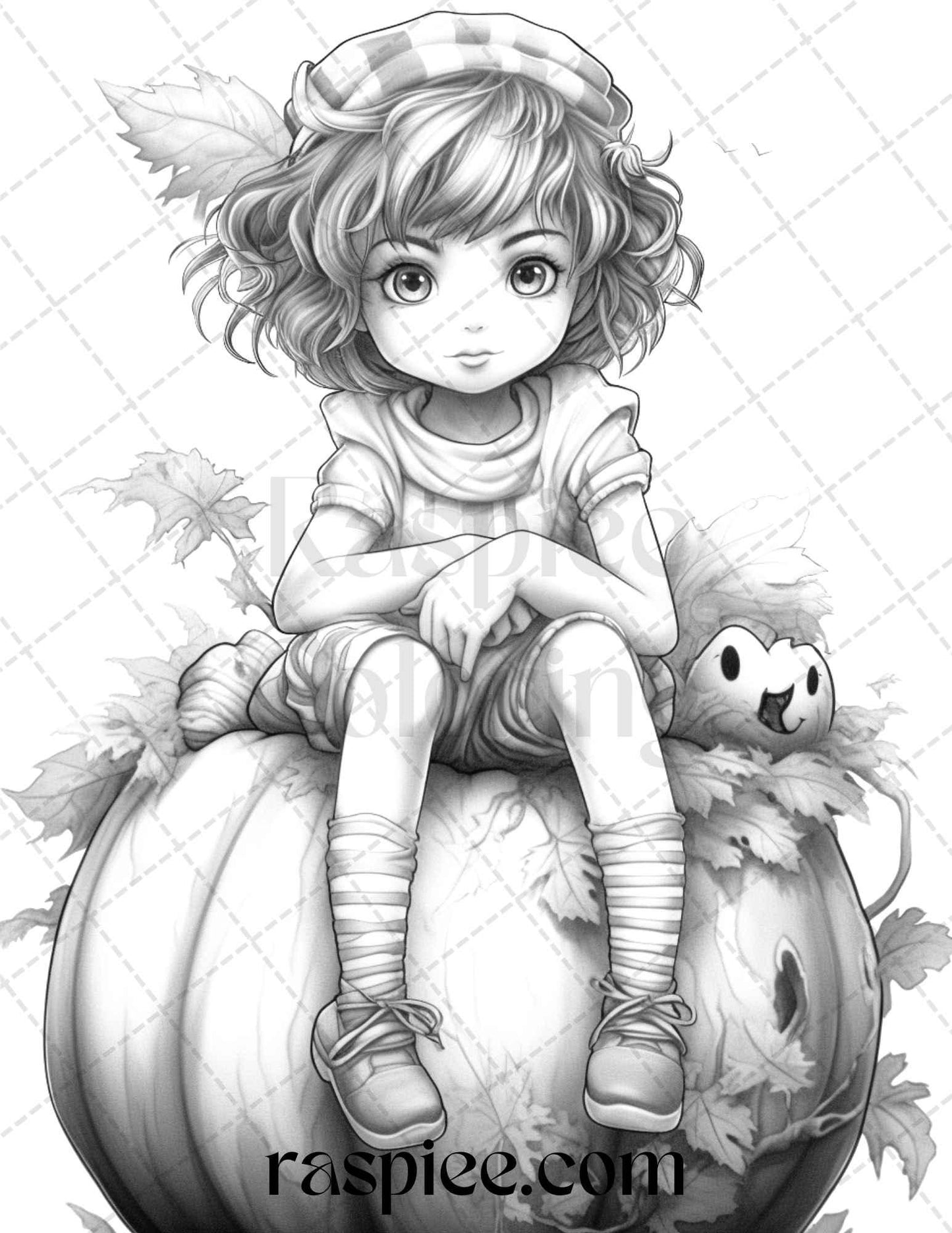 40 Pumpkin Fairy Girls Grayscale Coloring Pages Printable for Adults, PDF File Instant Download