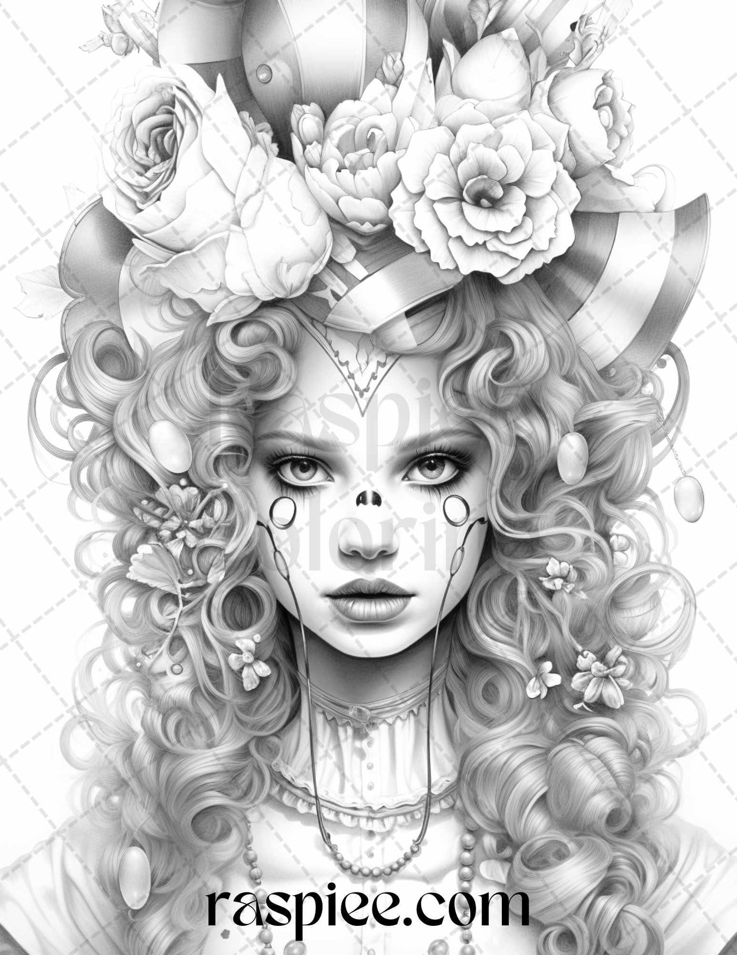 42 Beautiful Clown Girls Grayscale Coloring Pages Printable for Adults, PDF File Instant Download